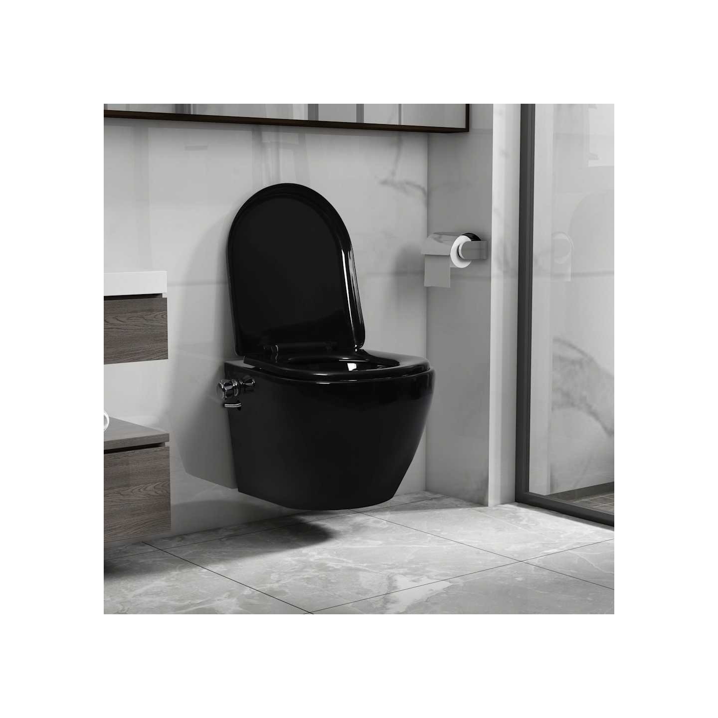 Toilette murale sans bord à fonction de bidet Céramique Noir