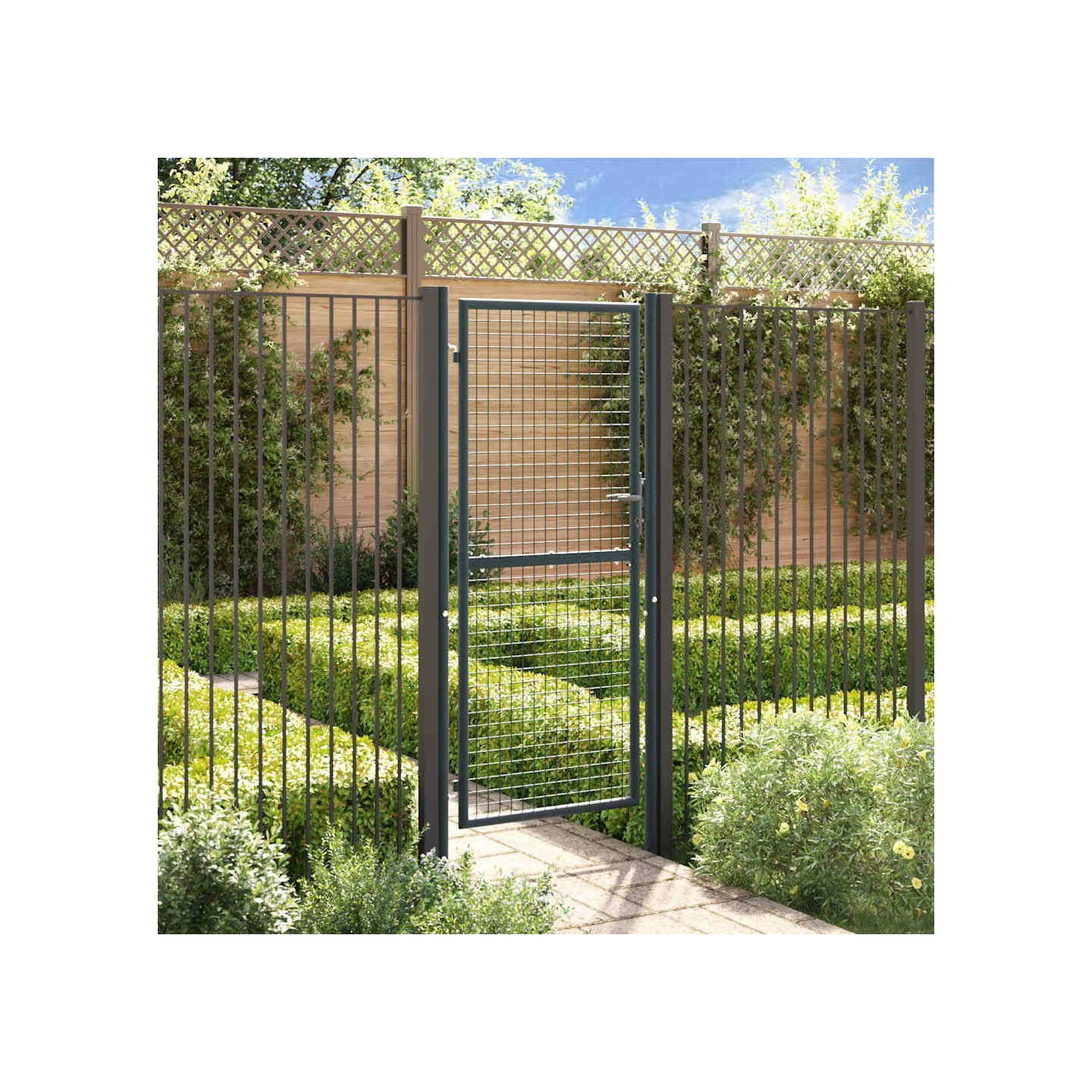 Portail de jardin grillagé en acier galvanisé gris 100 x 200 cm