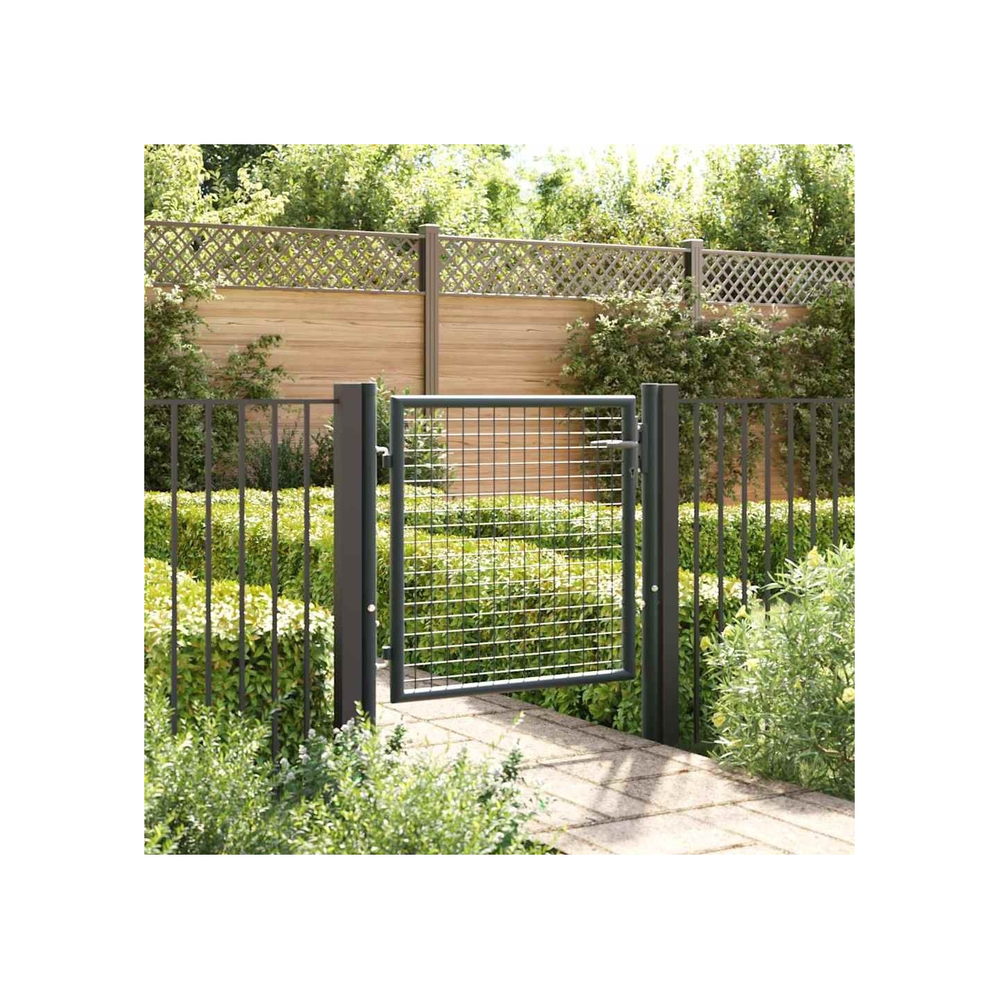 Portail de jardin grillagé en acier galvanisé gris 100 x 75 cm