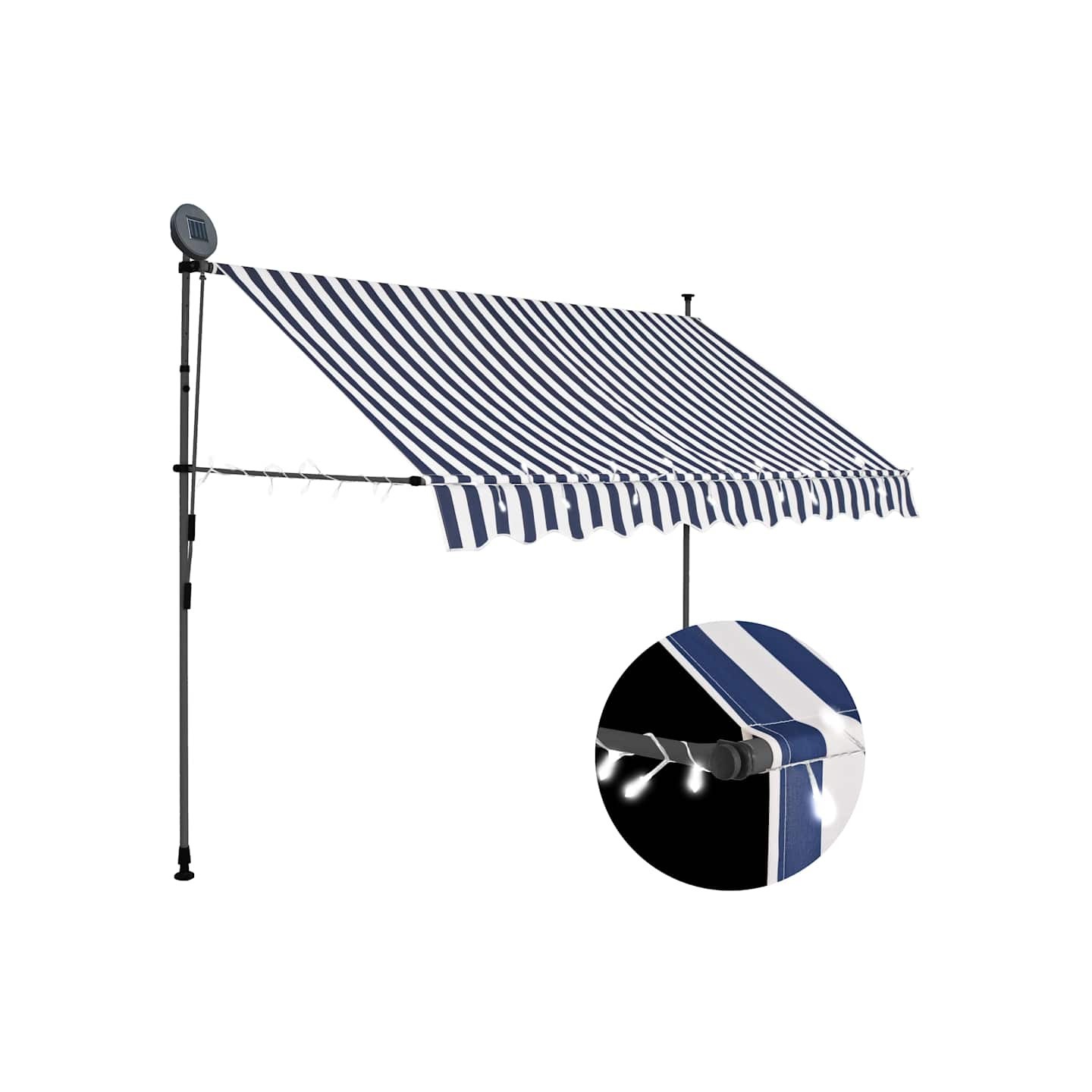 Auvent manuel rétractable avec LED 300 cm Bleu et blanc