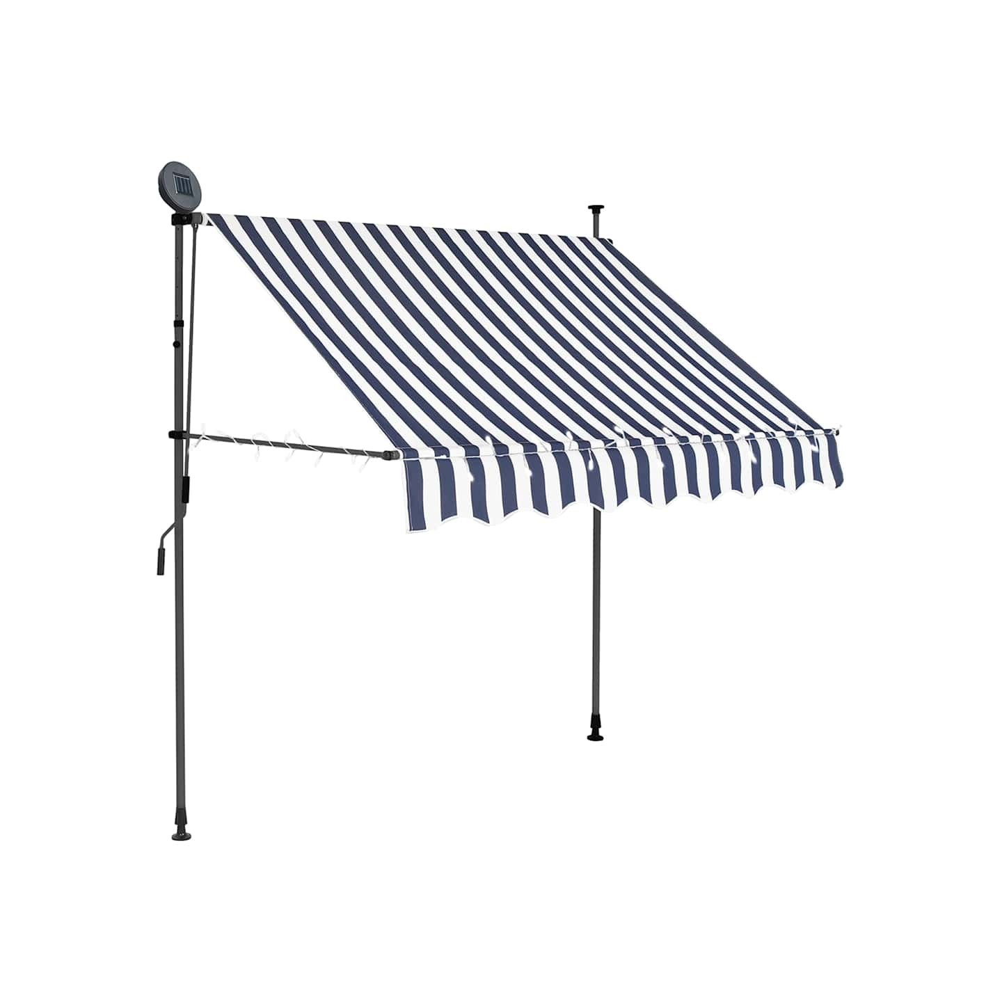 Auvent manuel rétractable avec LED 100 cm Bleu et blanc