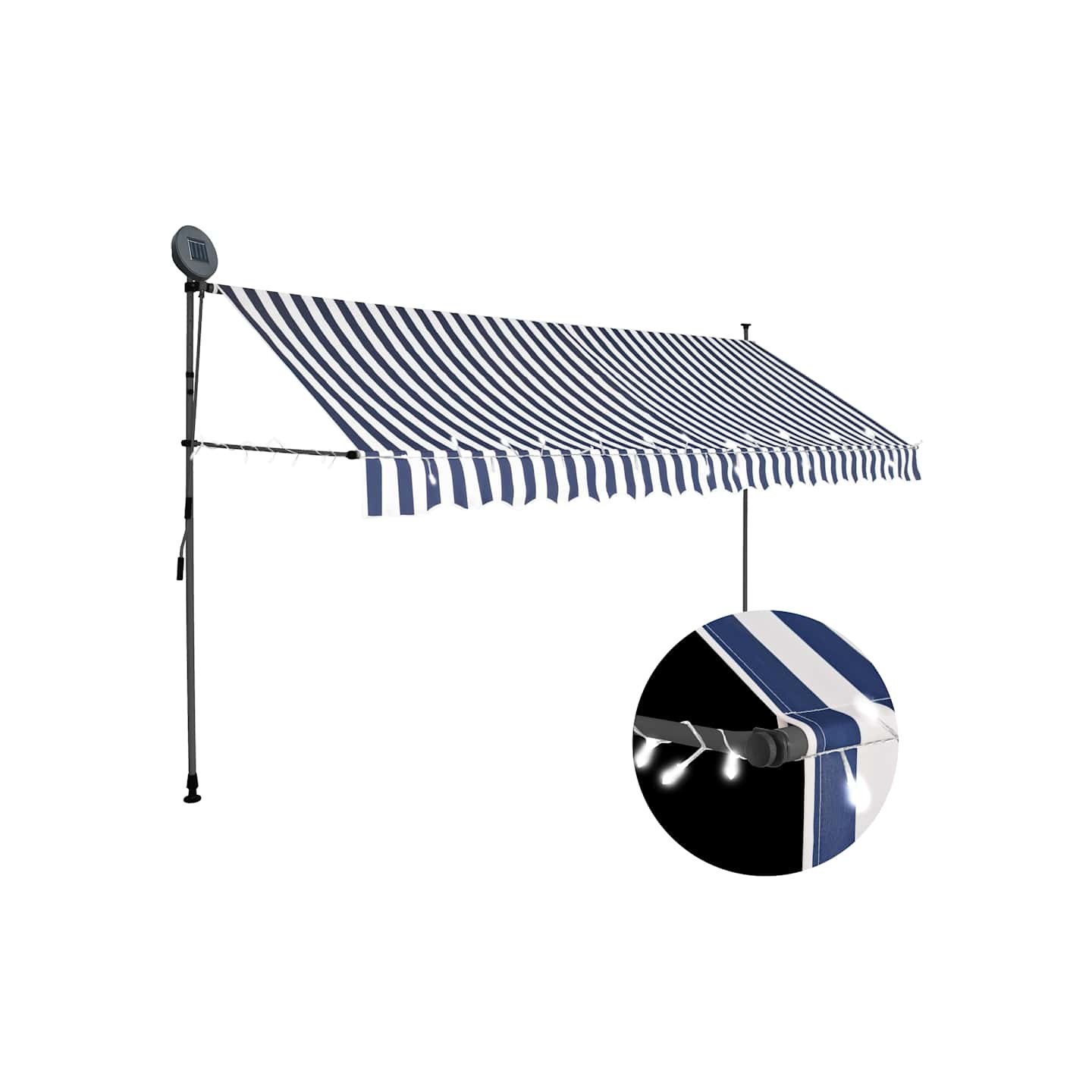 Auvent manuel rétractable avec LED 400 cm Bleu et blanc