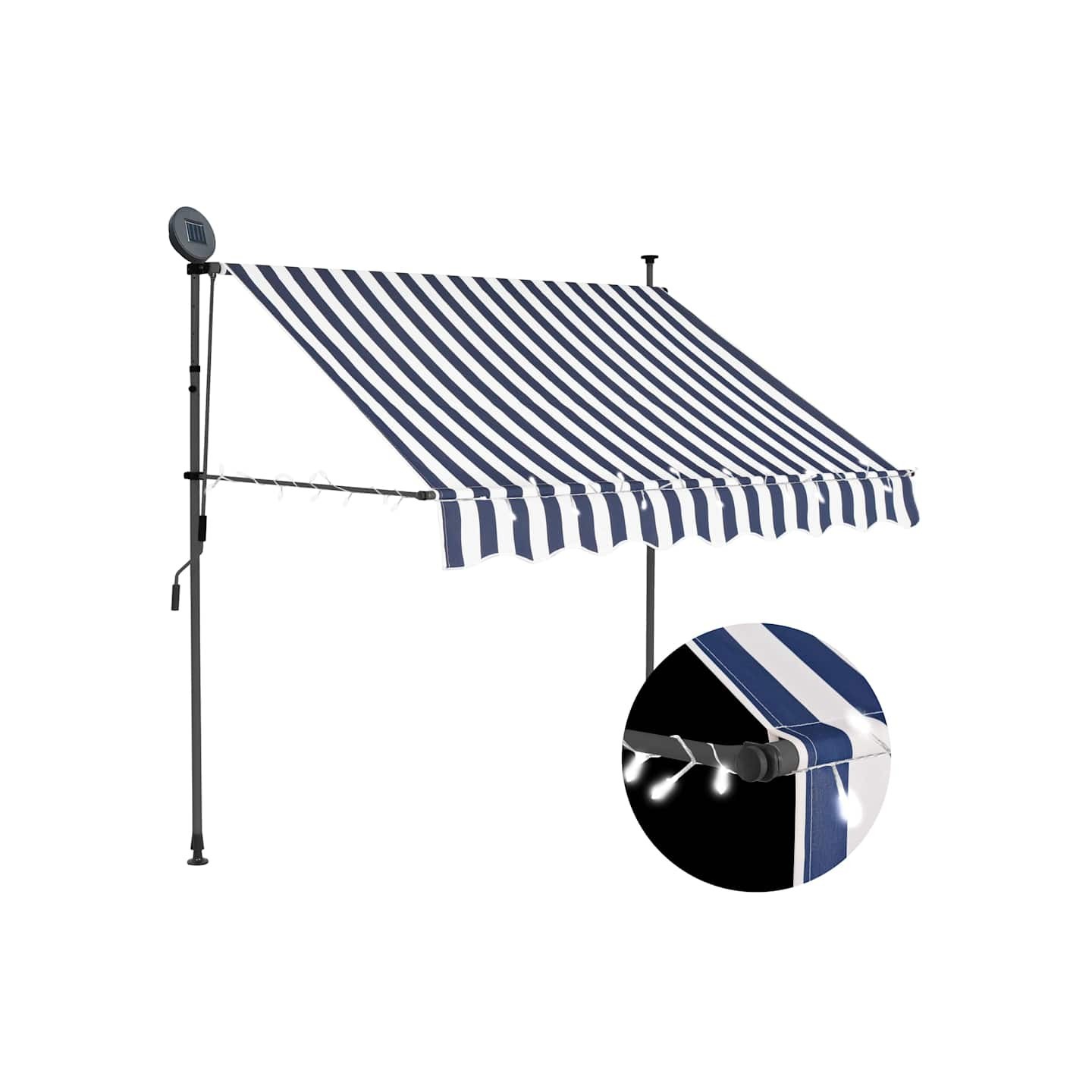 Auvent manuel rétractable avec LED 150 cm Bleu et blanc