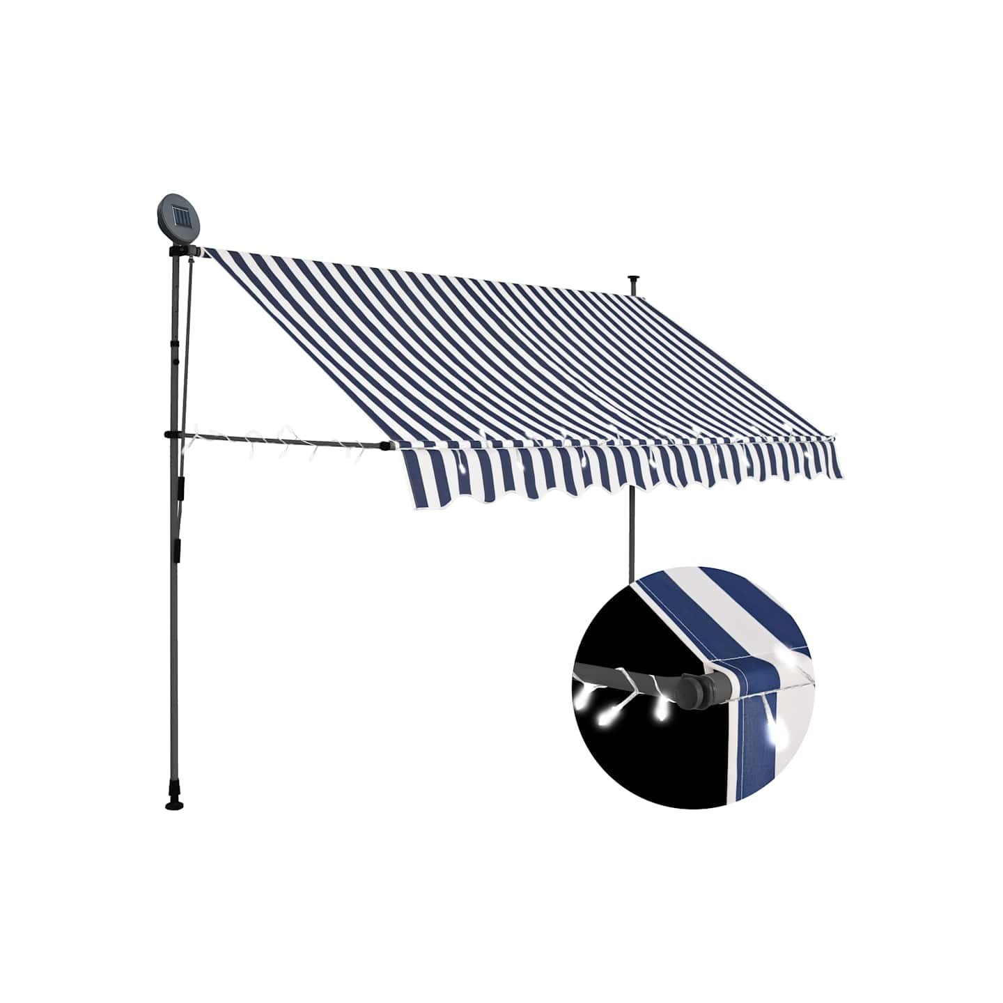 Auvent manuel rétractable avec LED 250 cm Bleu et blanc