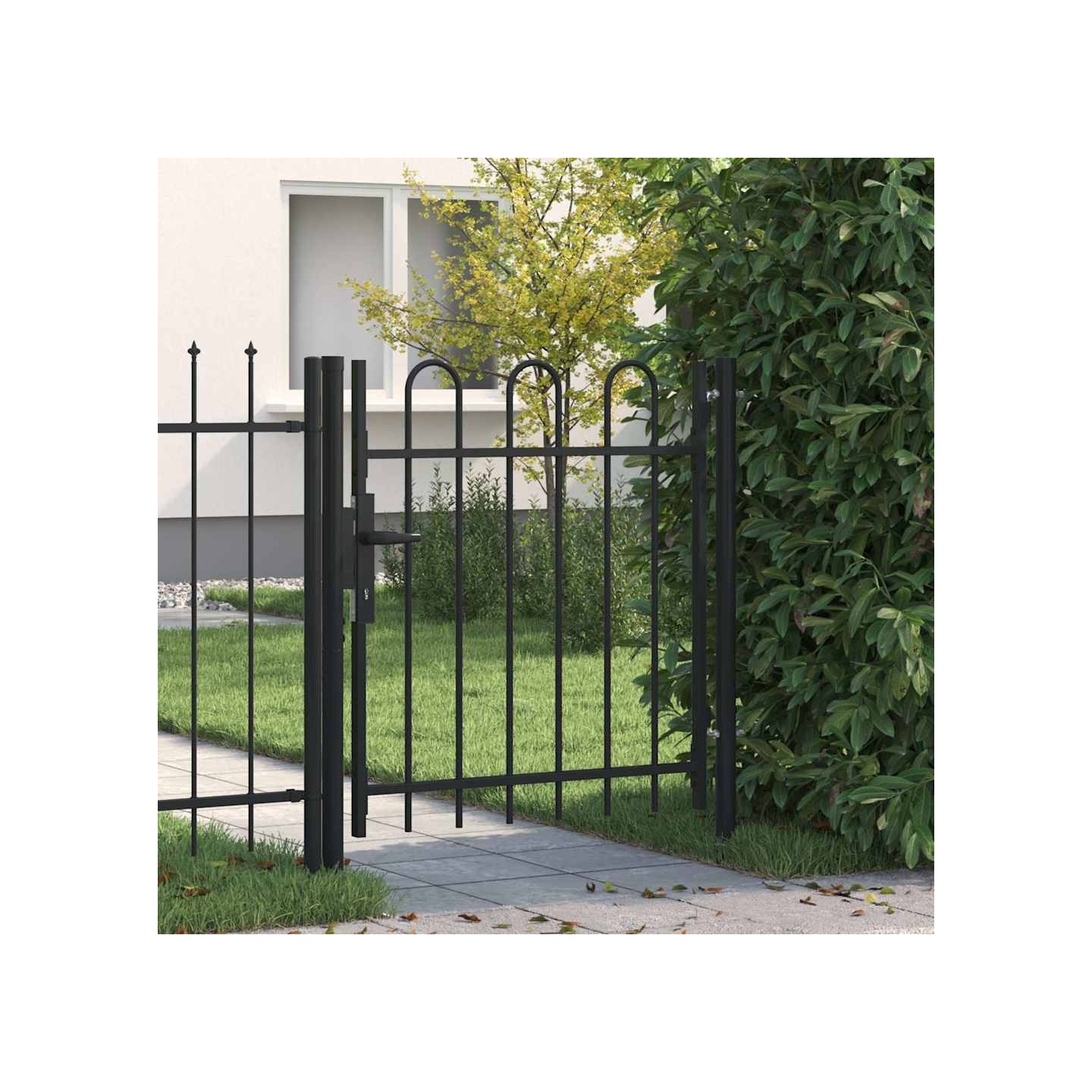 Portail de clôture BOXTEL à porte avec arc en haut 1x1 m noir