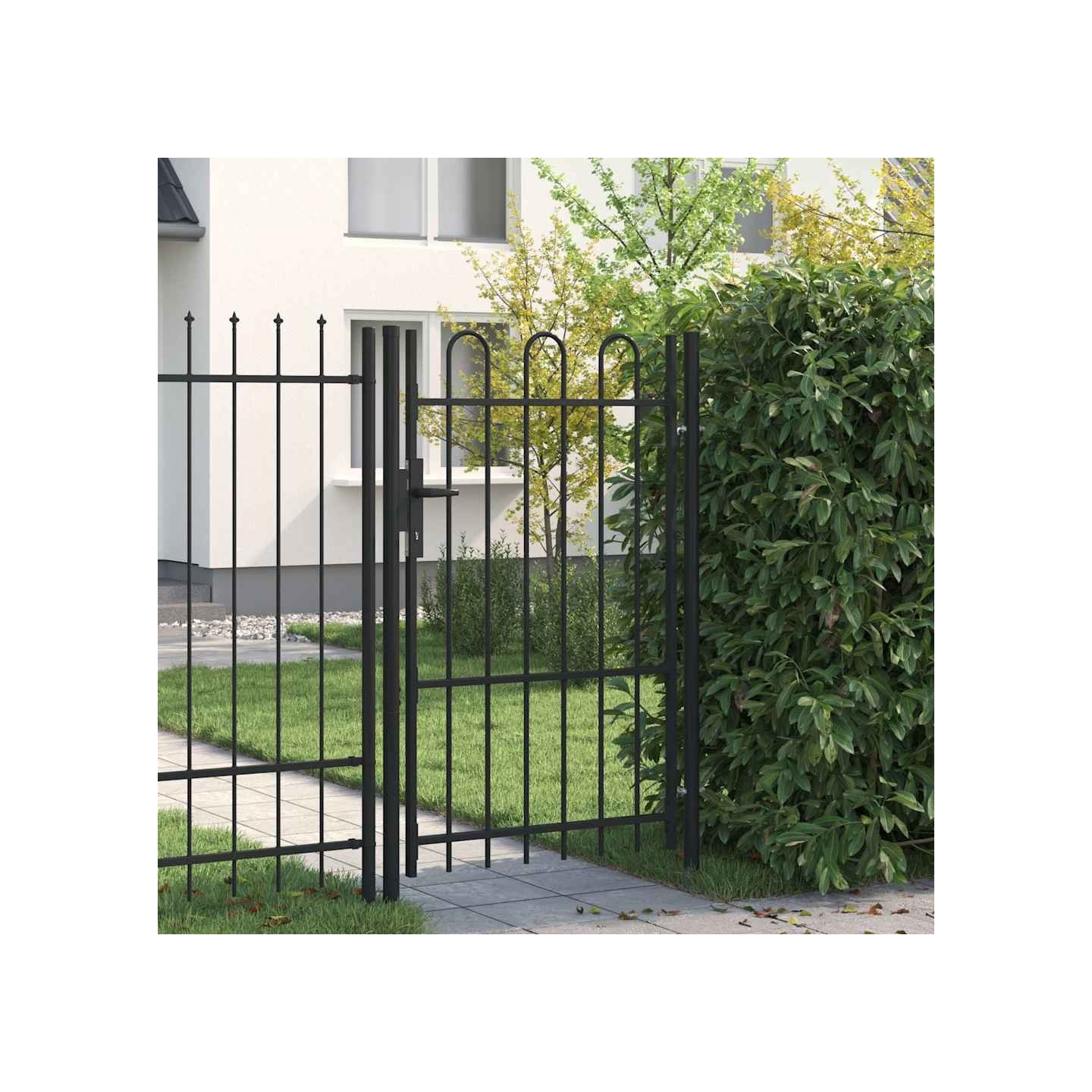 Portail de clôture BOXTEL à porte avec arc en haut 1x1,5 m noir