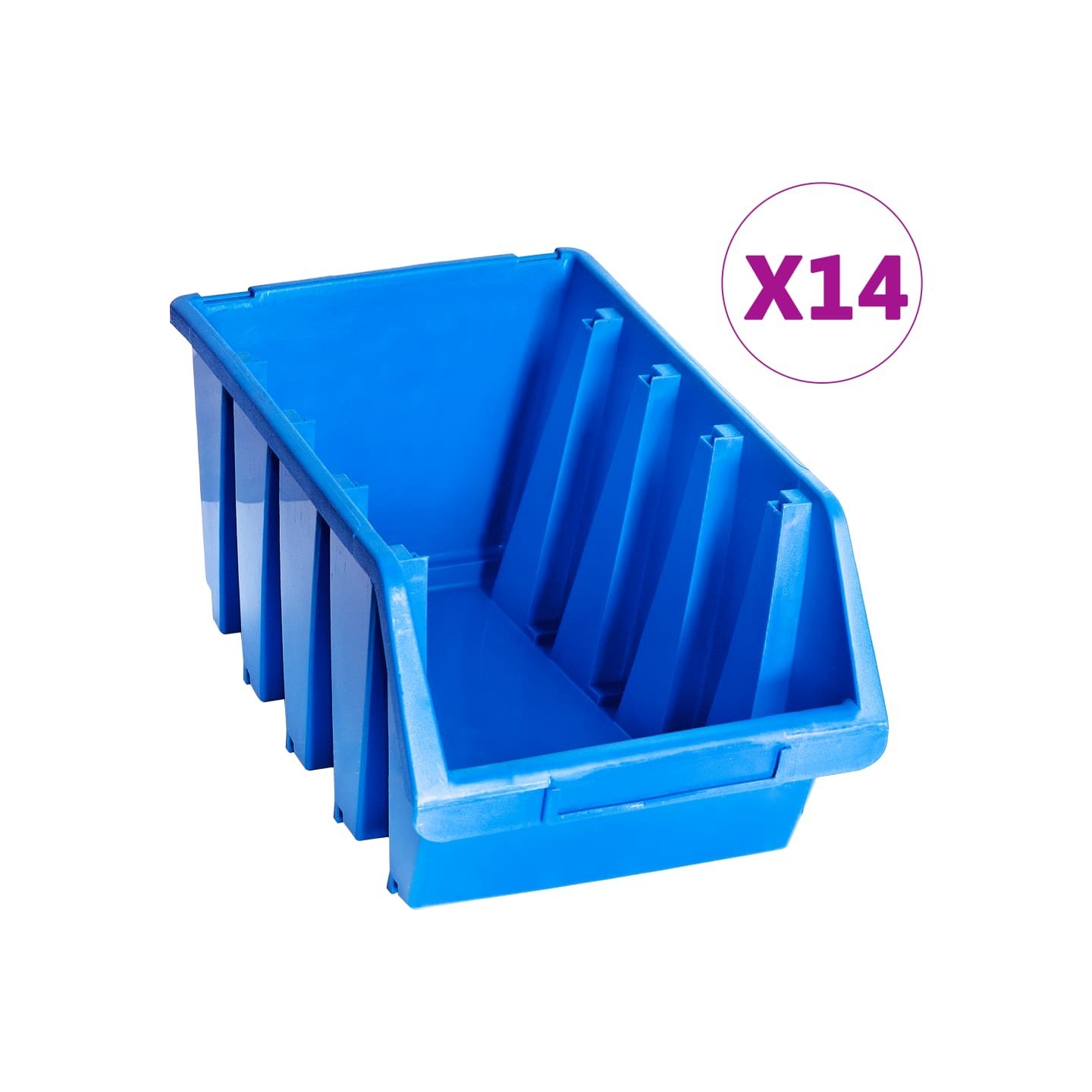 Bacs de rangement empilables 14 pcs bleu plastique