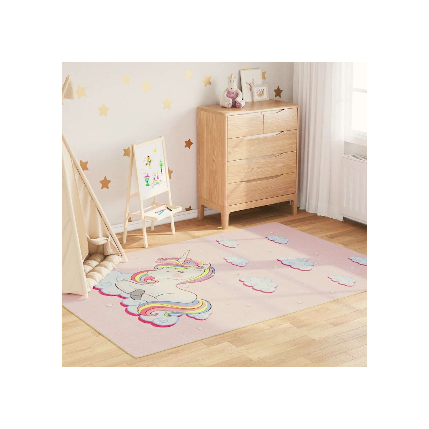 Tapis enfants rose 160x230 cm licorne lavable