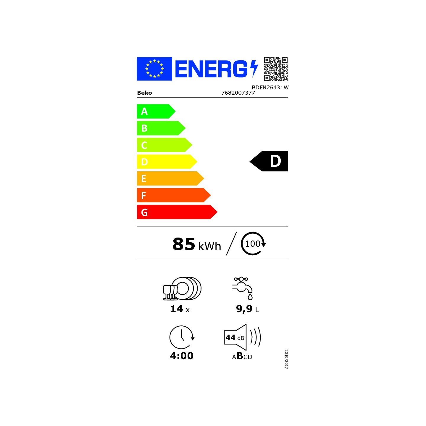 Lave-vaisselle Beko BDFN26431W 14 couverts 44 dB blanc | Nimestore