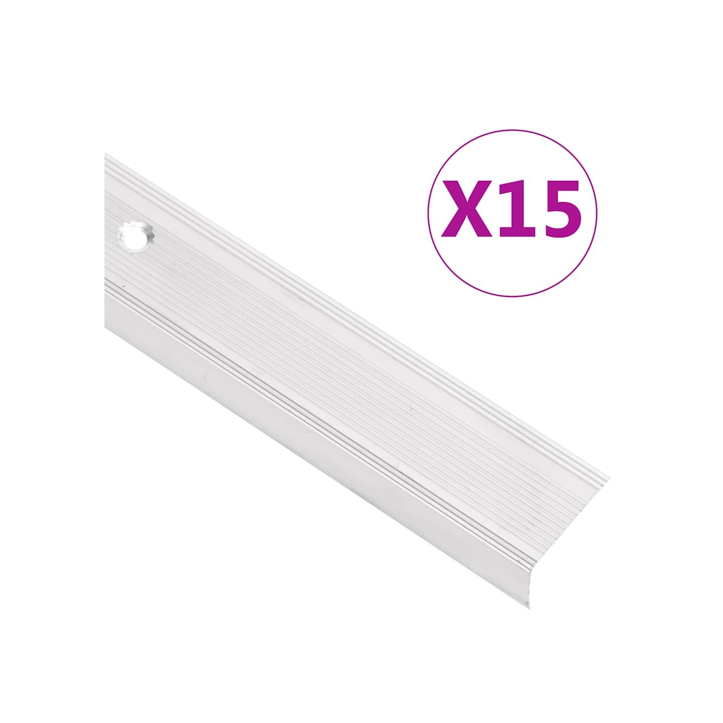Nez de marche forme en L 15 pcs aluminium 90 cm argenté