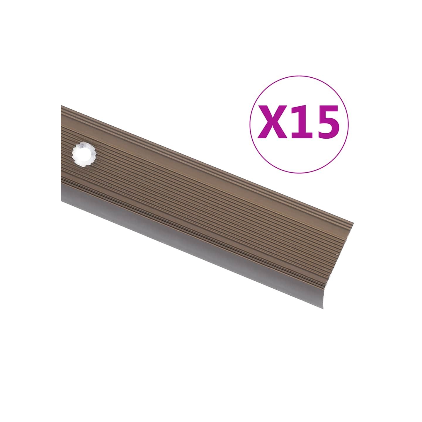 Nez de marche forme en L 15 pcs aluminium 90 cm marron