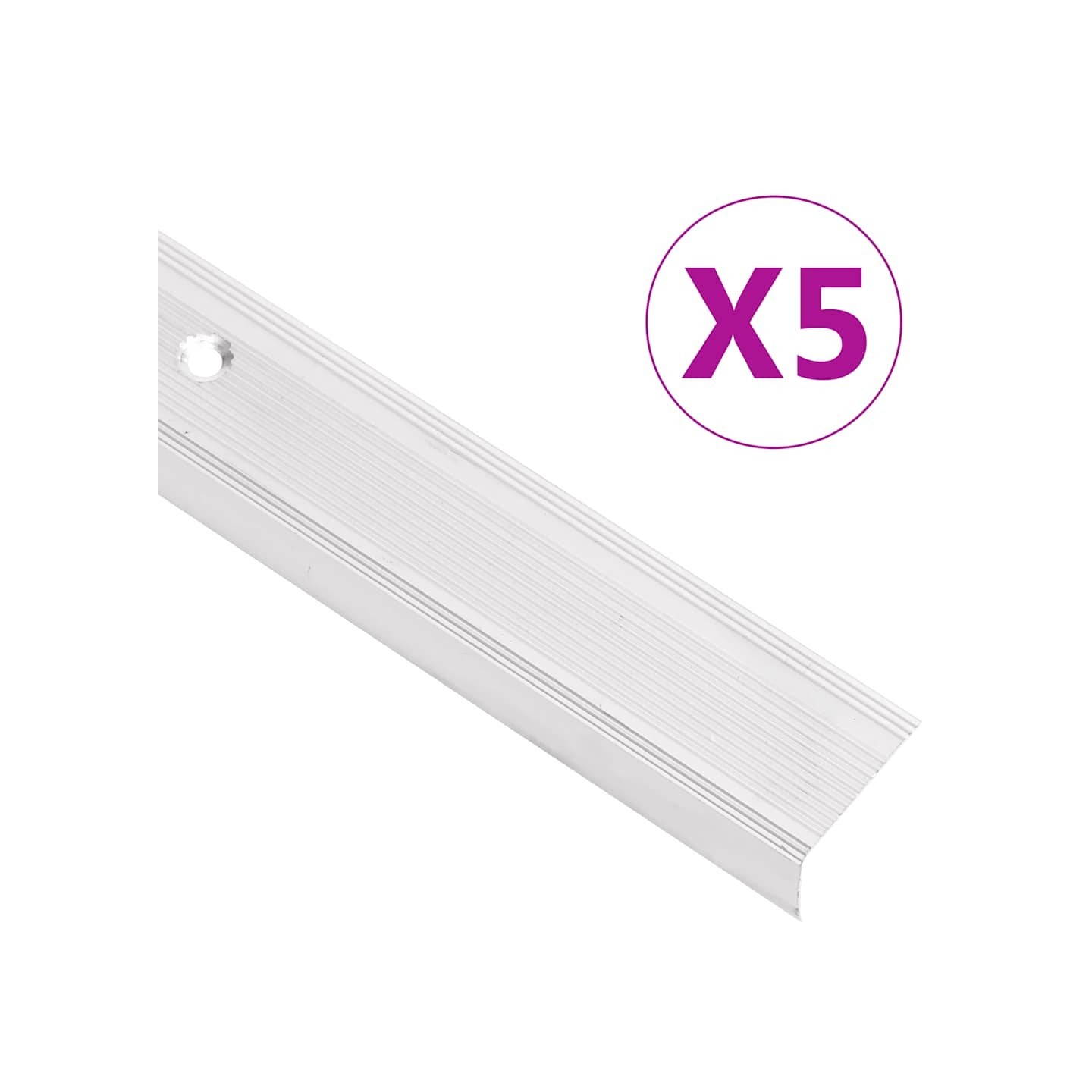 Nez de marche forme en L 5 pcs aluminium 100 cm argenté