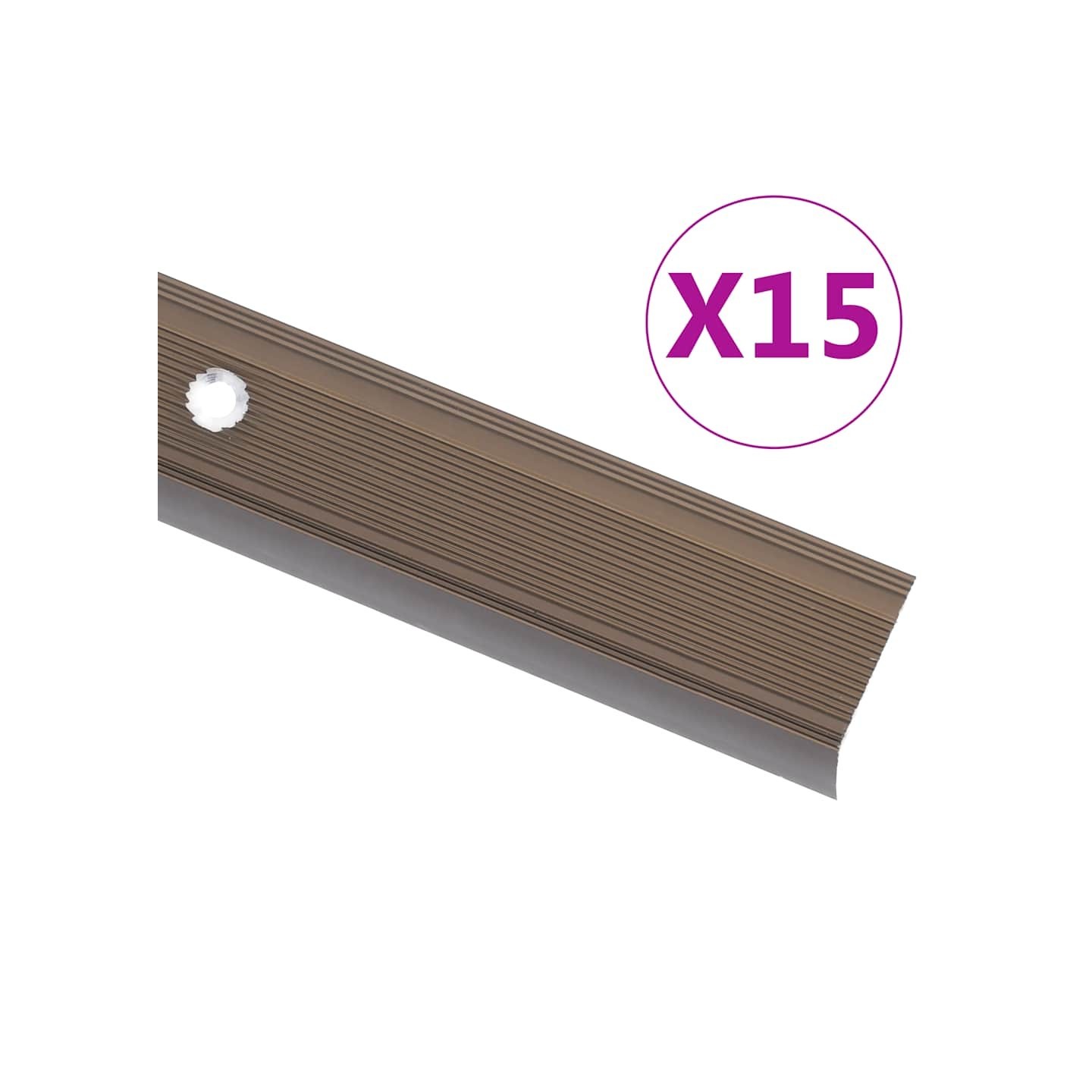 Nez de marche forme en L 15 pcs aluminium 90 cm marron