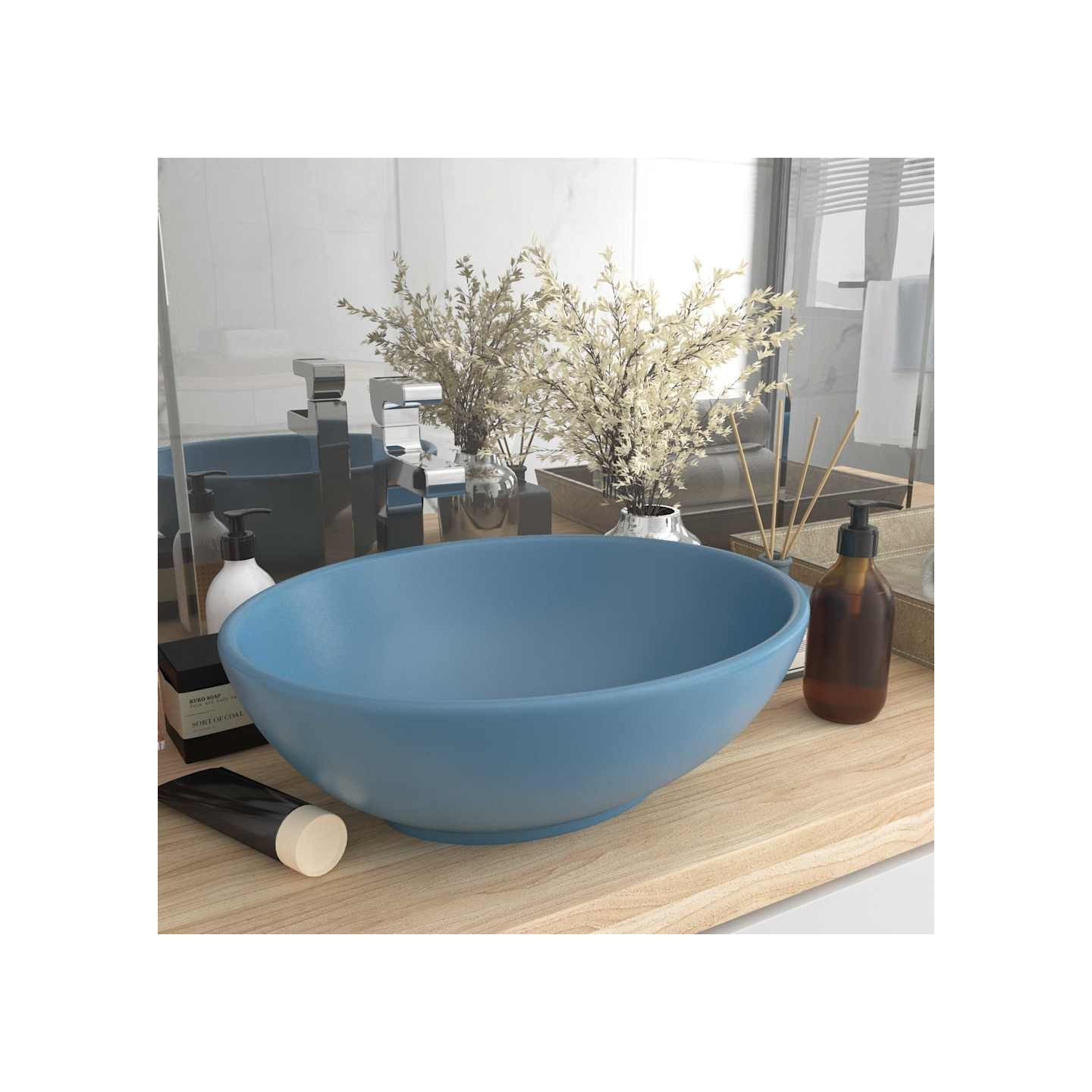 Lavabo ovale de luxe Bleu clair mat 40x33 cm Céramique
