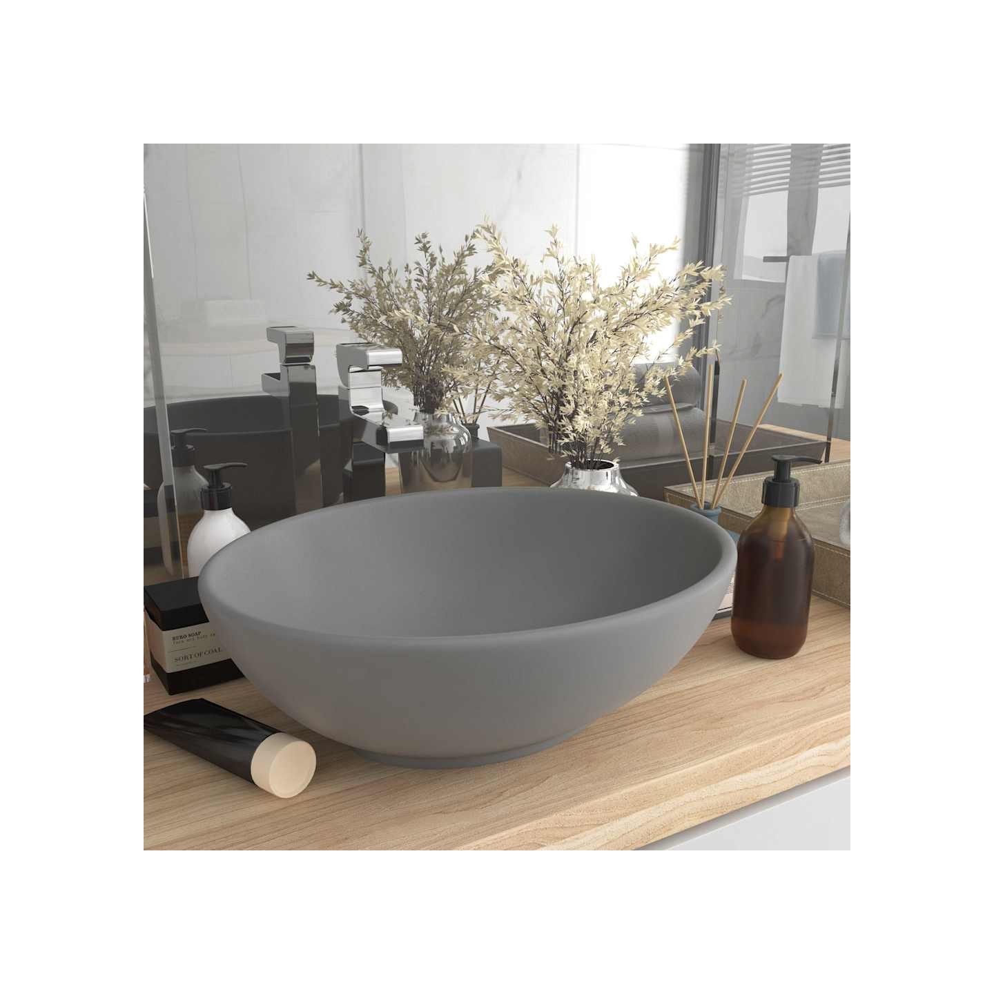 Lavabo ovale de luxe Gris clair mat 40x33 cm Céramique