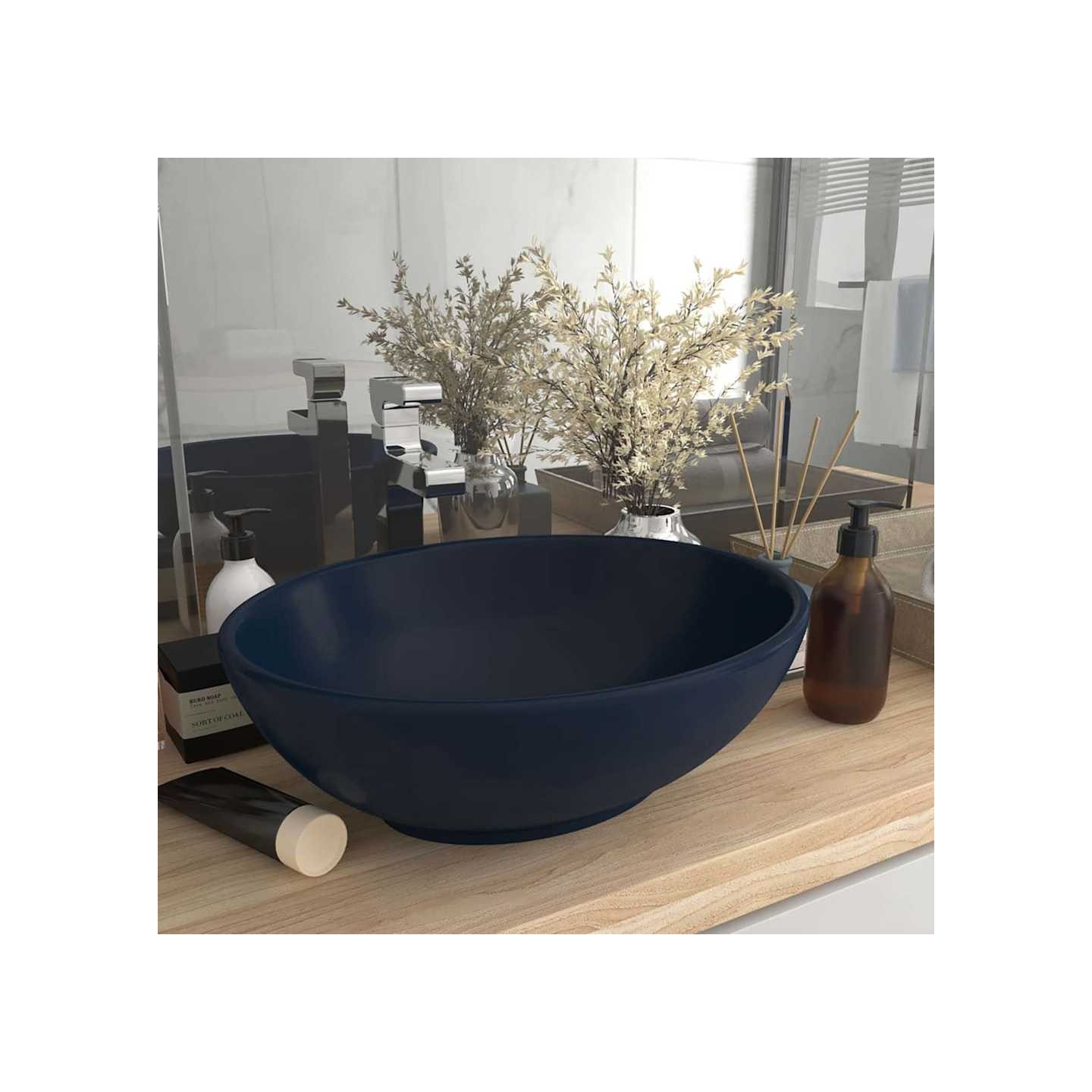 Lavabo ovale de luxe Bleu foncé mat 40x33 cm Céramique