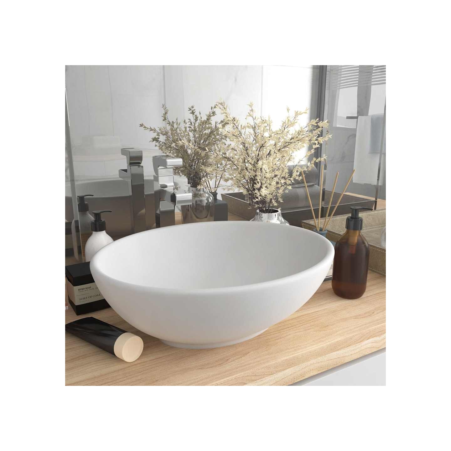 Lavabo ovale de luxe Blanc mat 40x33 cm Céramique
