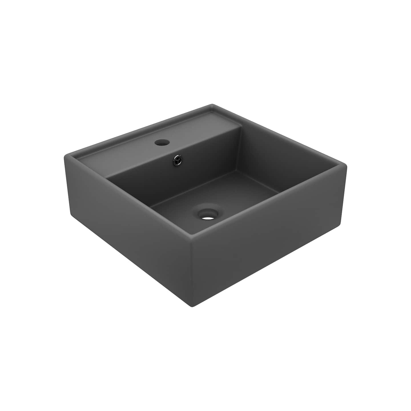 Lavabo carré à trop-plein Gris foncé mat 41x41 cm Céramique