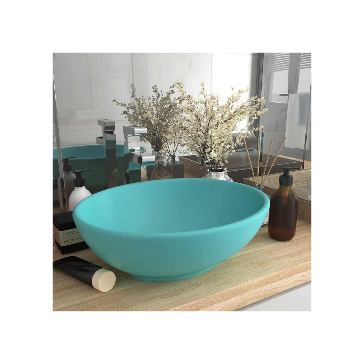 Lavabo ovale de luxe Vert clair mat 40x33 cm Céramique