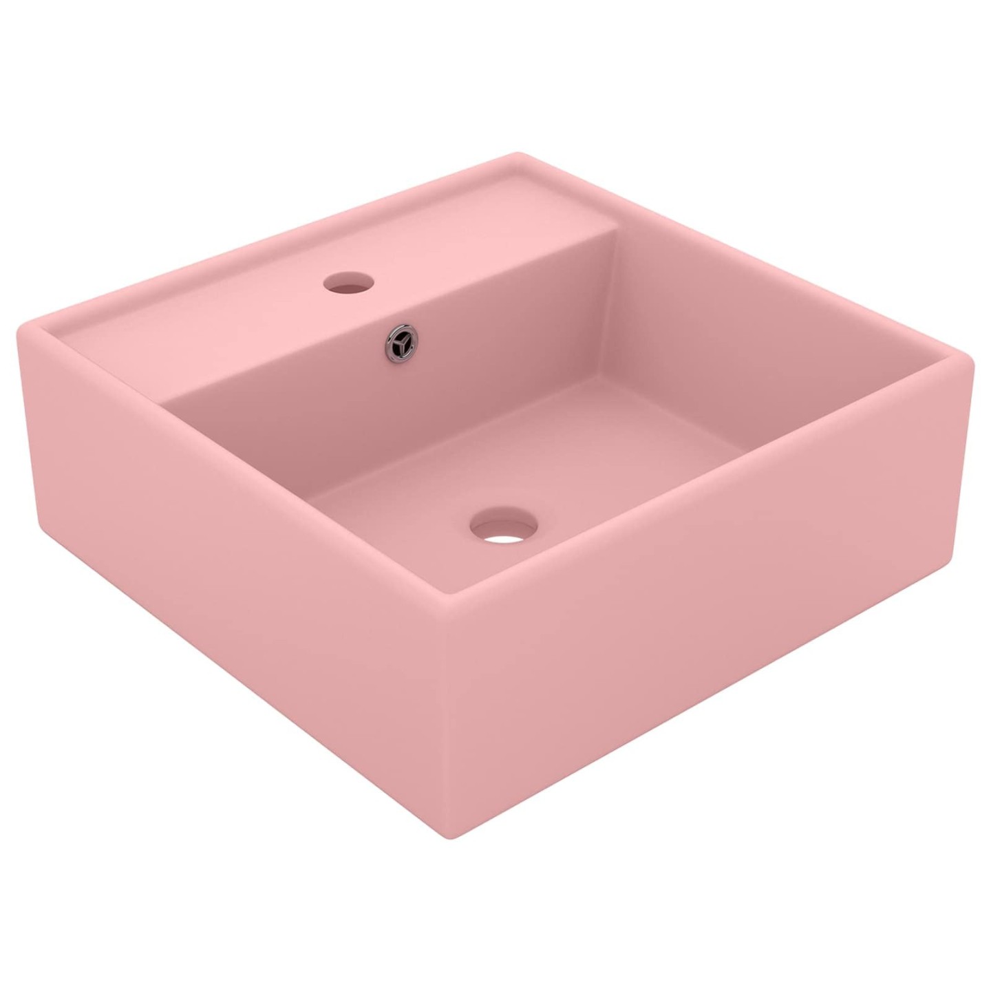 Lavabo carré de luxe à trop-plein Rose mat 41x41 cm Céramique