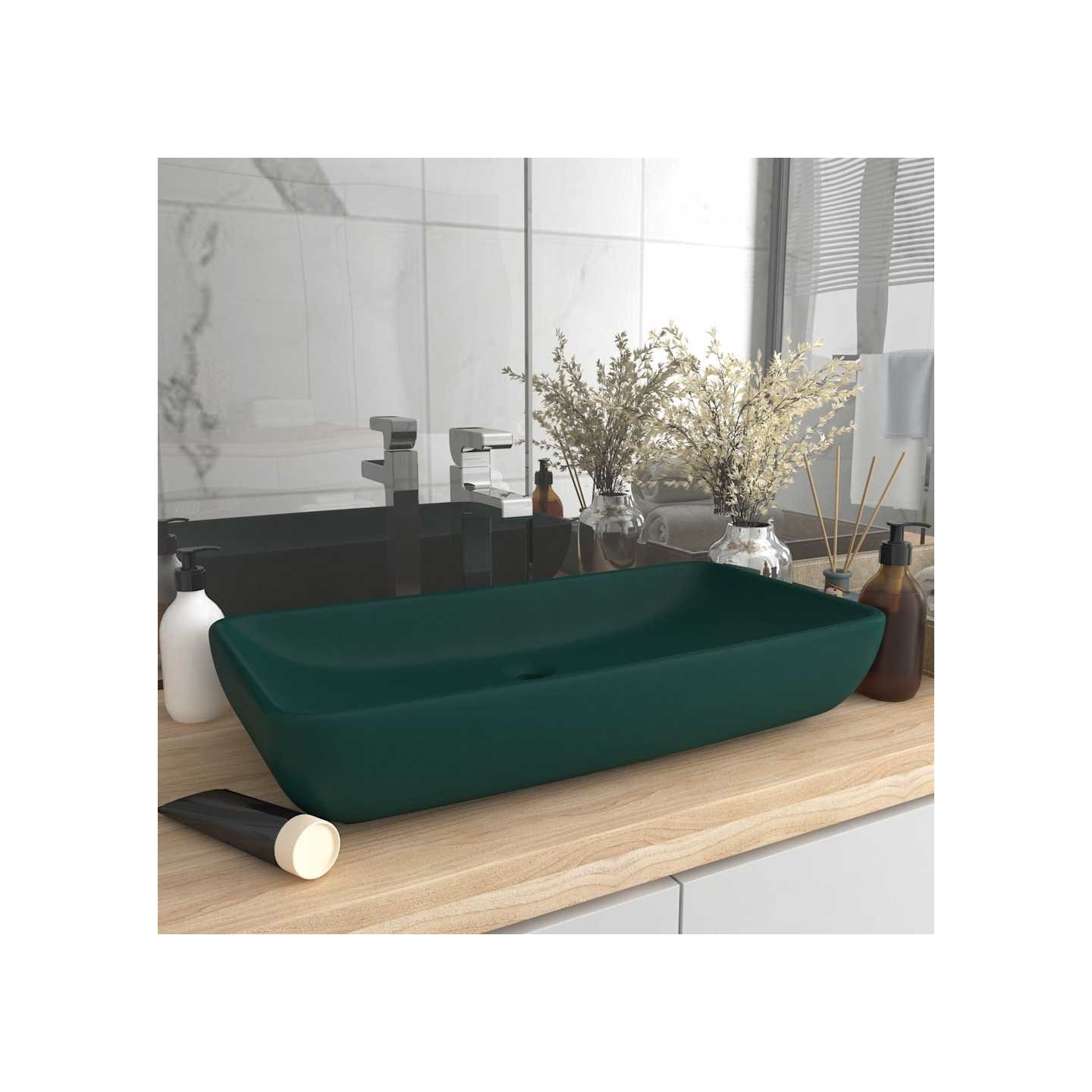 Lavabo de luxe rectangulaire Vert foncé mat 71x38 cm Céramique