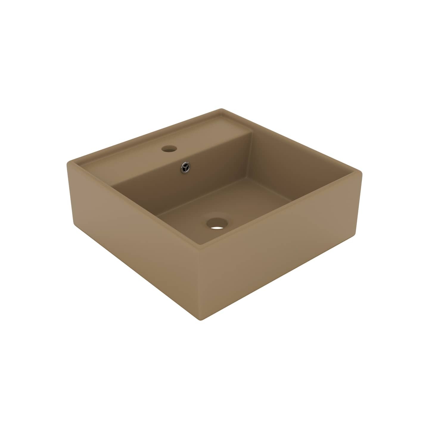 Lavabo carré de luxe à trop-plein Crème mat 41x41 cm Céramique