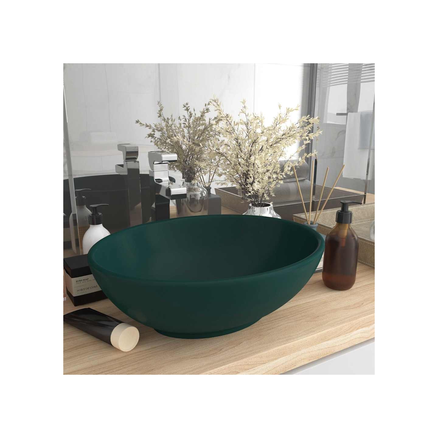 Lavabo ovale de luxe Vert foncé mat 40x33 cm Céramique
