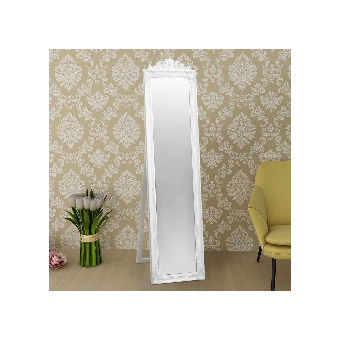 Miroir sur pied Style baroque 160x40 cm Blanc