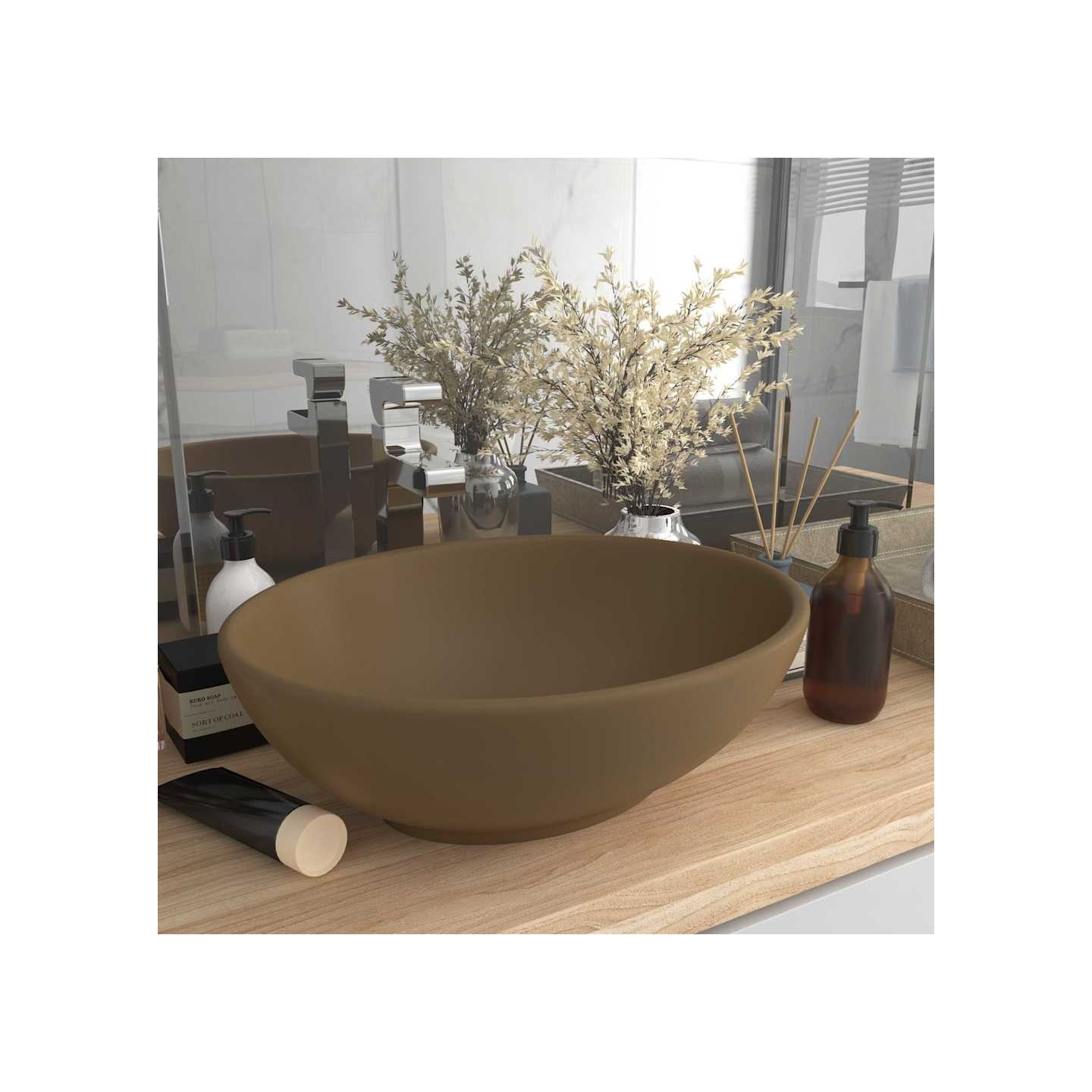 Lavabo ovale de luxe Crème mat 40x33 cm Céramique