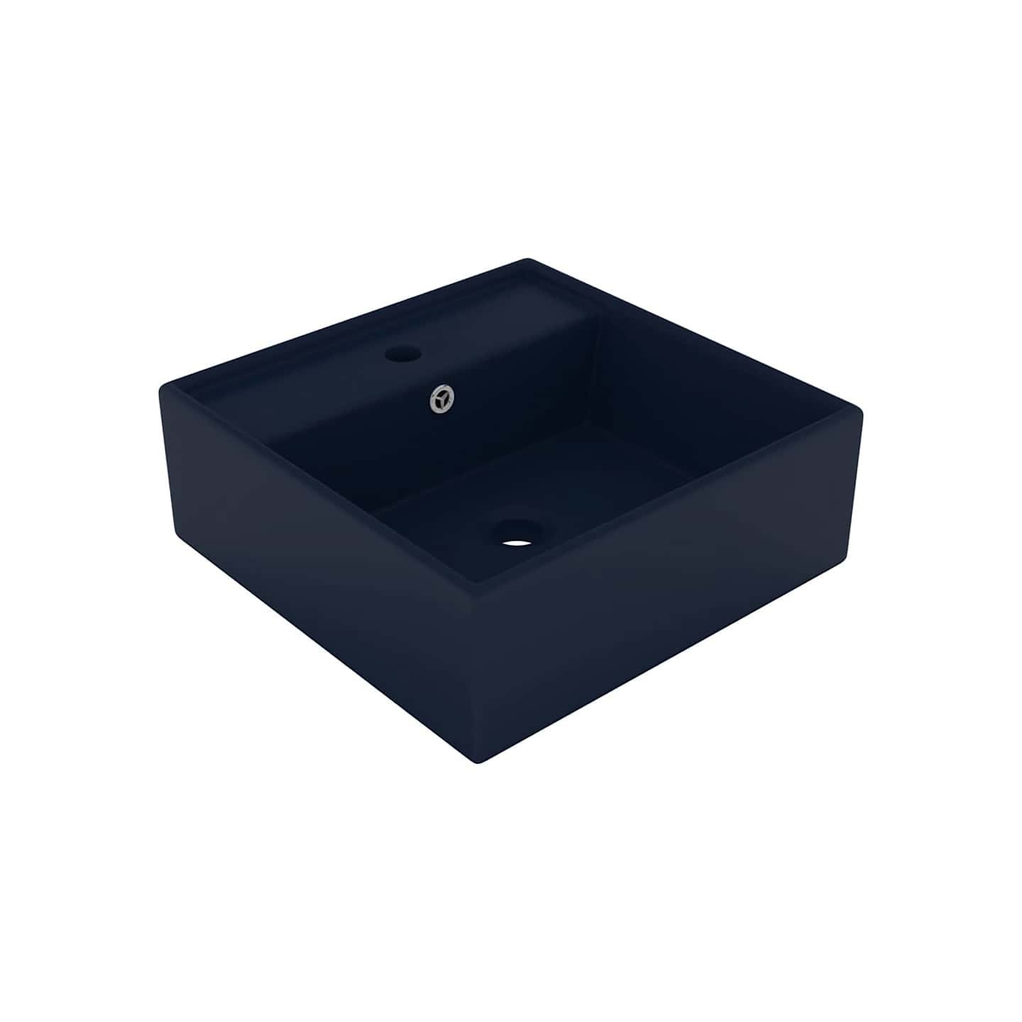 Lavabo carré à trop-plein Bleu foncé mat 41x41 cm Céramique