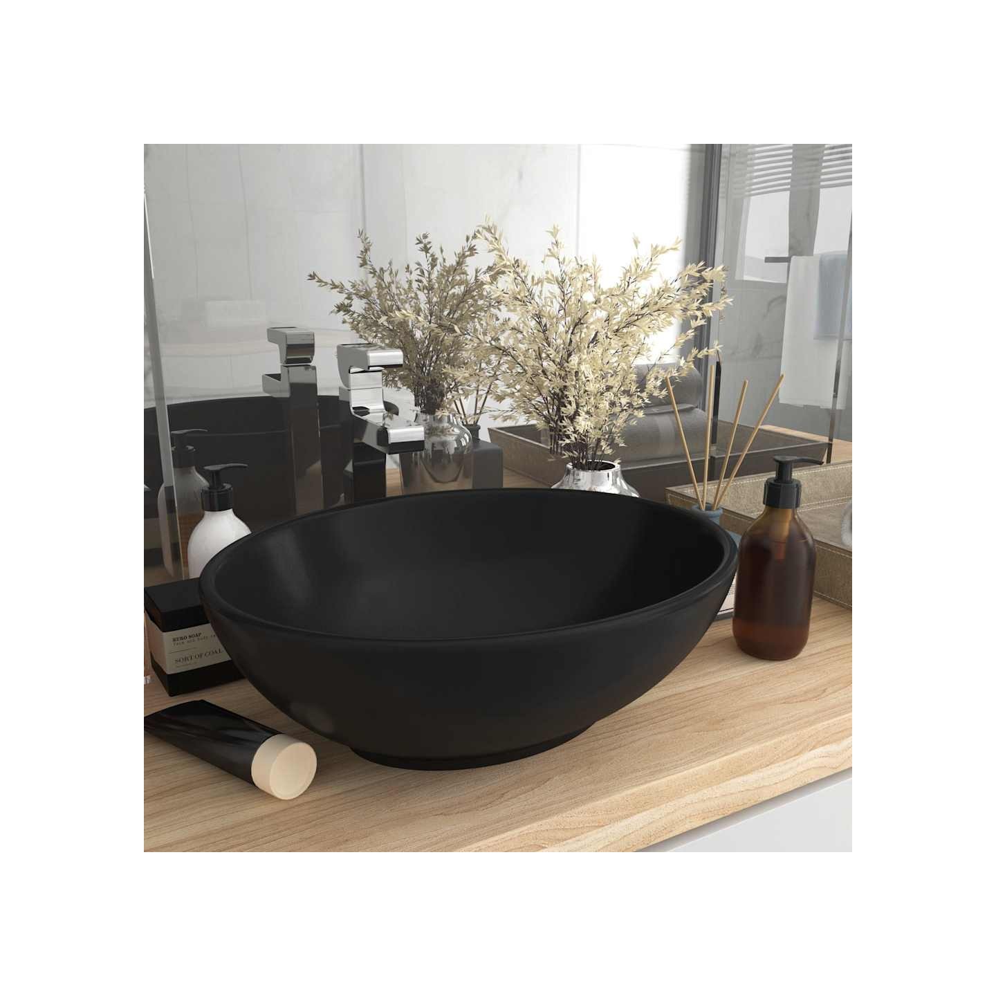 Lavabo ovale de luxe Noir mat 40x33 cm Céramique