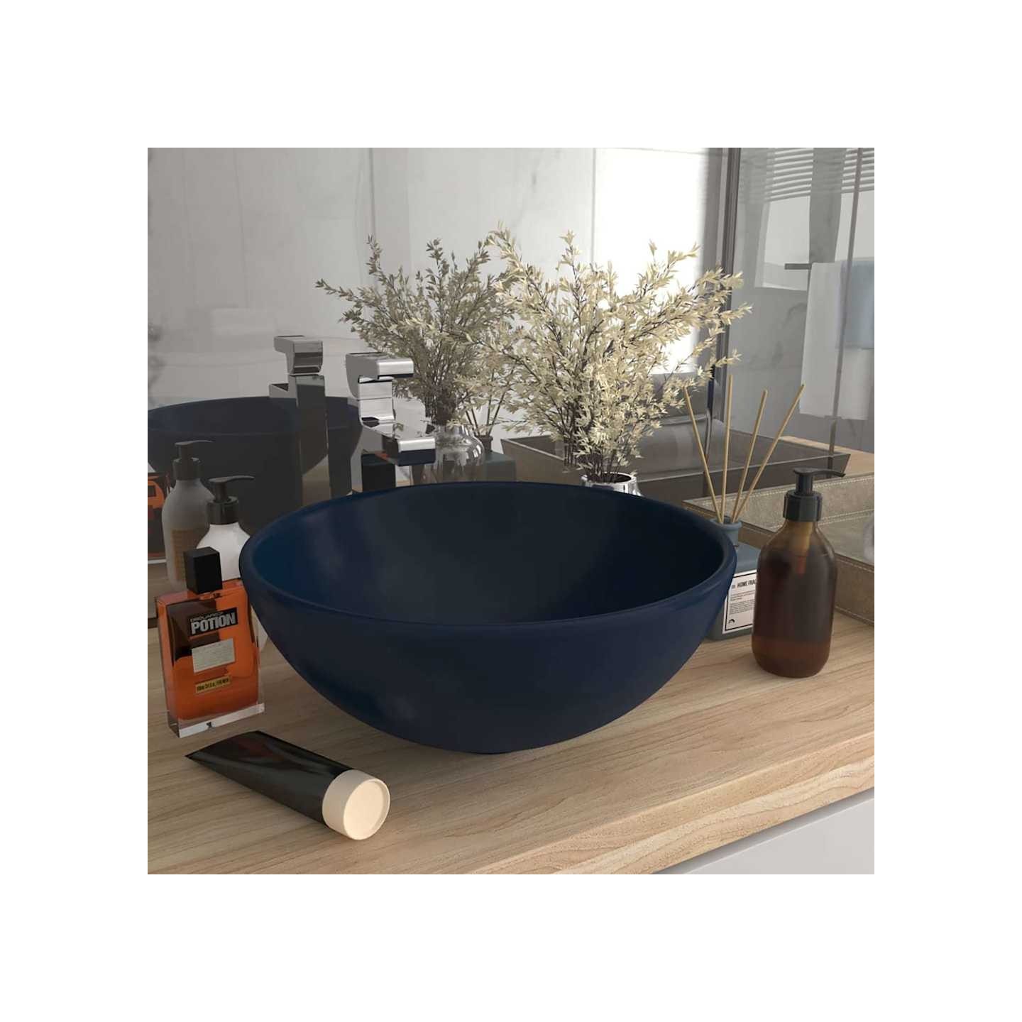 Lavabo rond de luxe de salle Bleu foncé mat 32,5x14cm Céramique