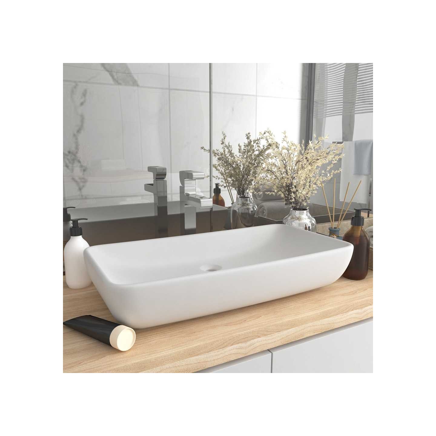 Lavabo de luxe rectangulaire Blanc mat 71x38 cm Céramique