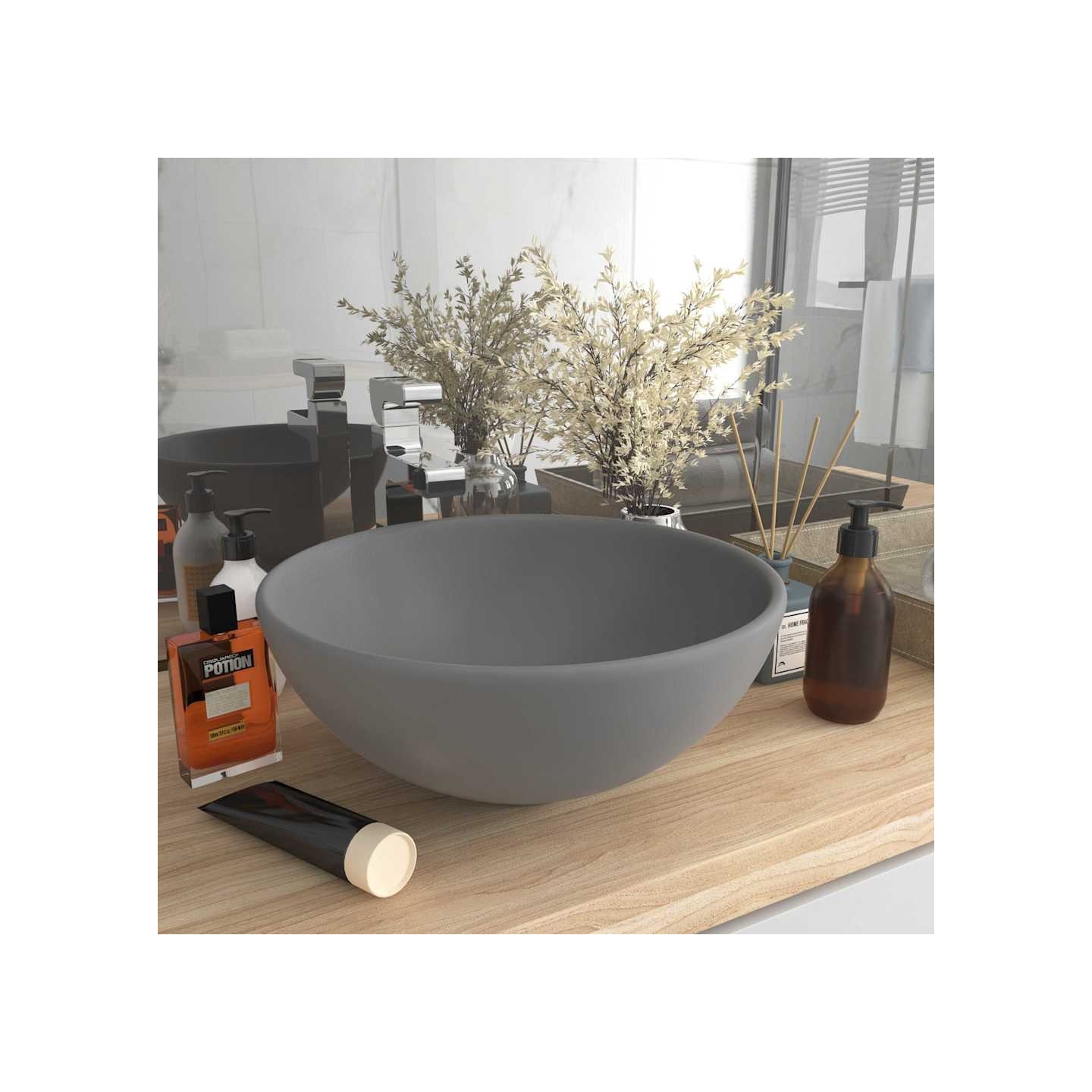 Lavabo rond de luxe de salle Gris clair mat 32,5x14cm Céramique