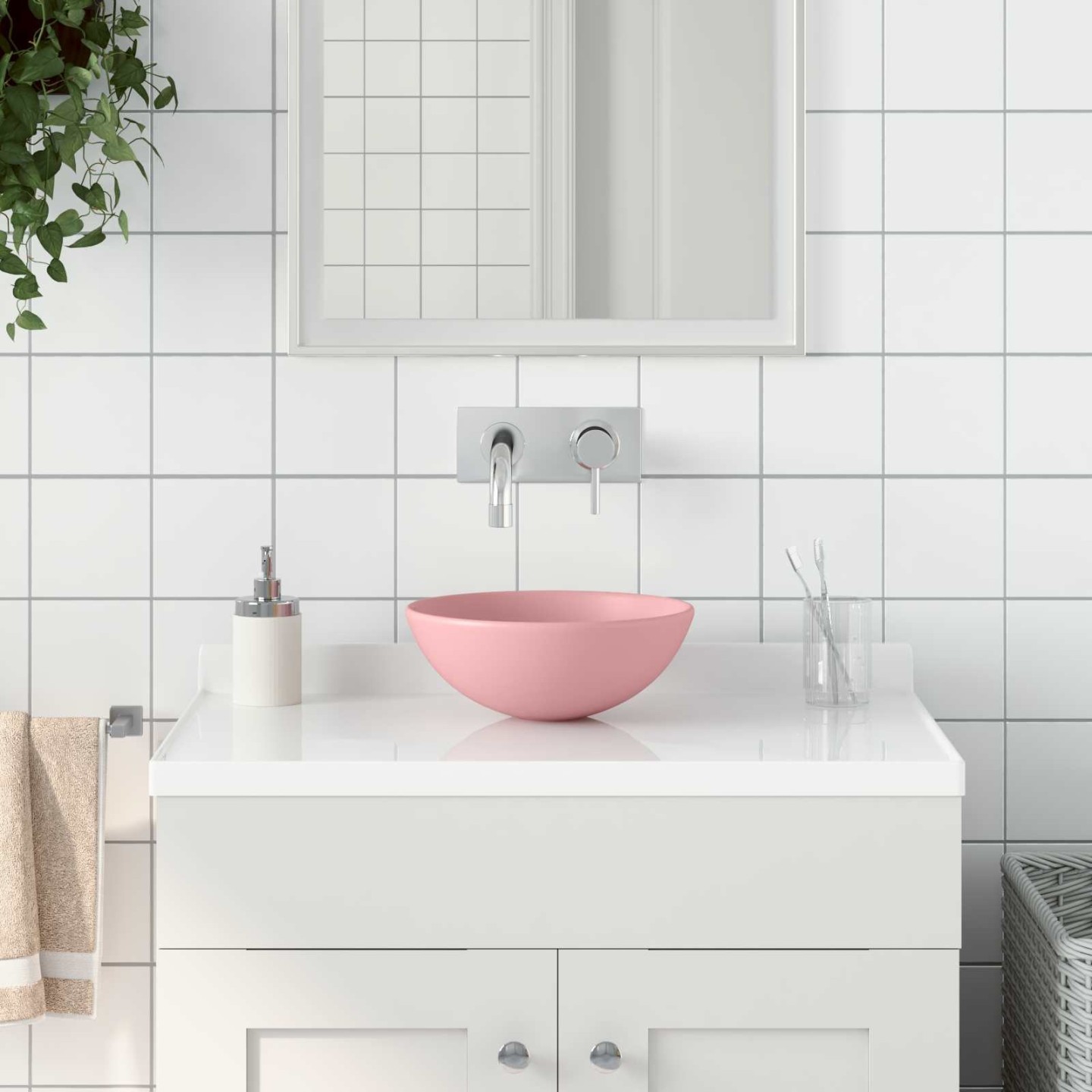 Lavabo de salle de bain Céramique Rose mat Rond