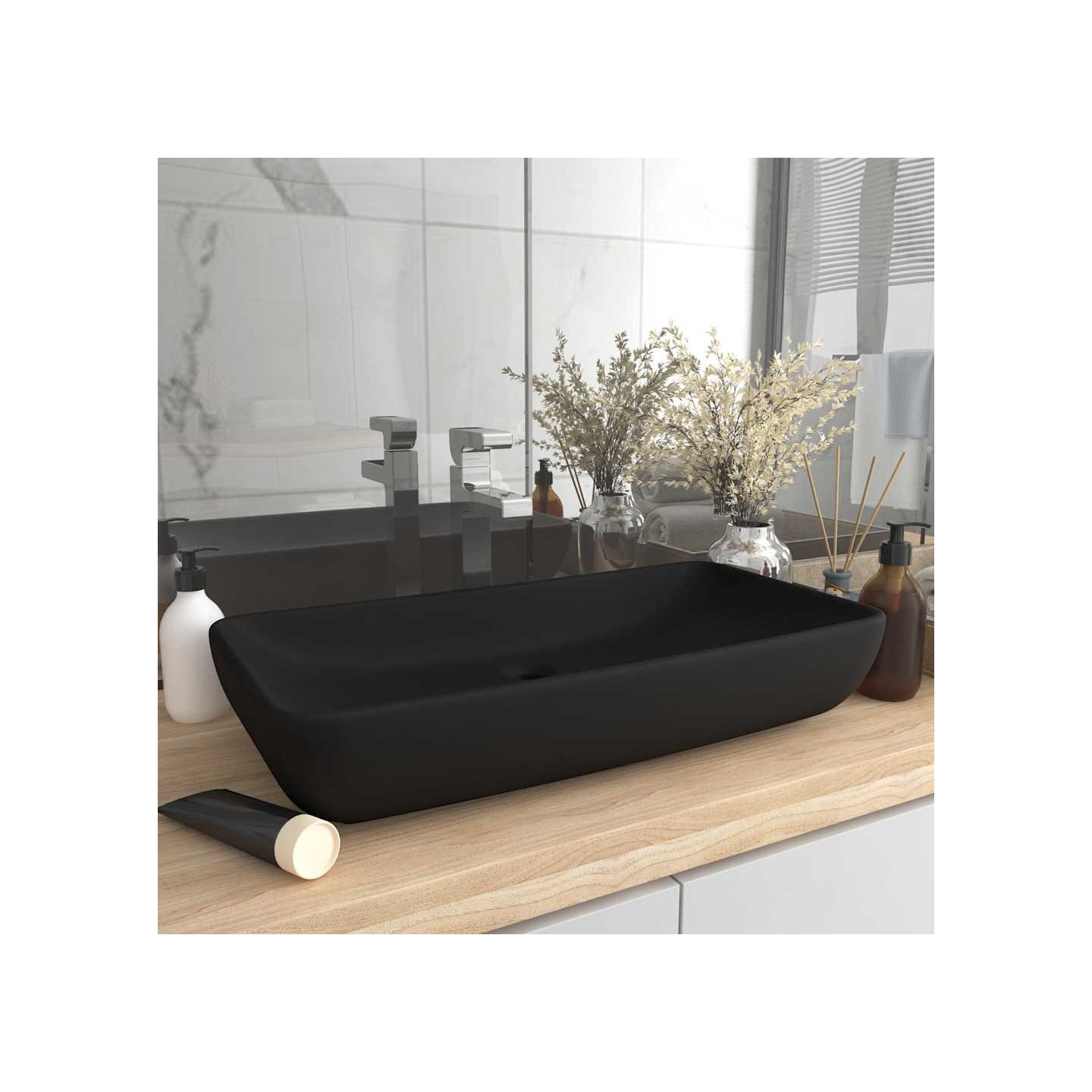 Lavabo de luxe rectangulaire Noir mat 71x38 cm Céramique