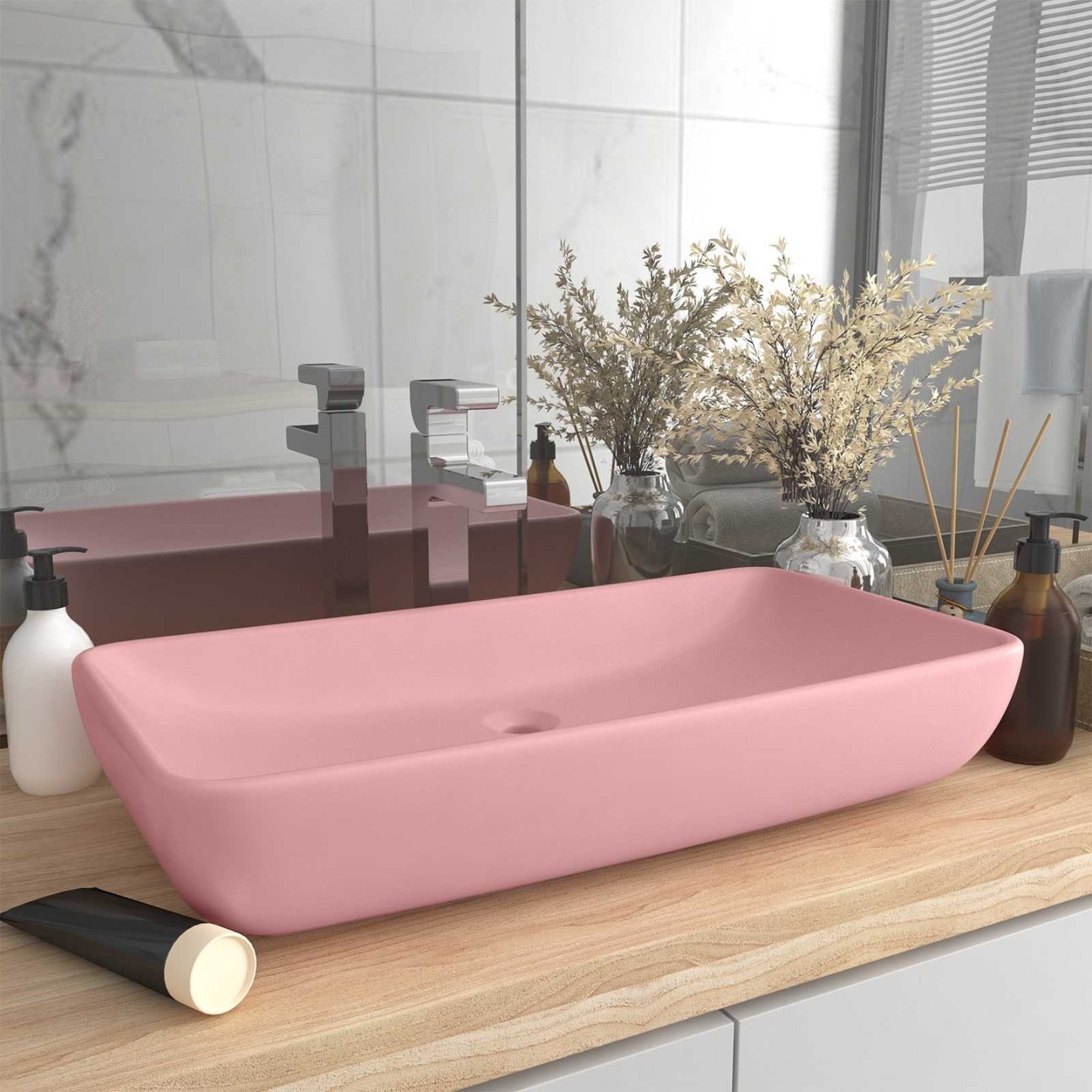 Lavabo de luxe rectangulaire Rose mat 71x38 cm Céramique
