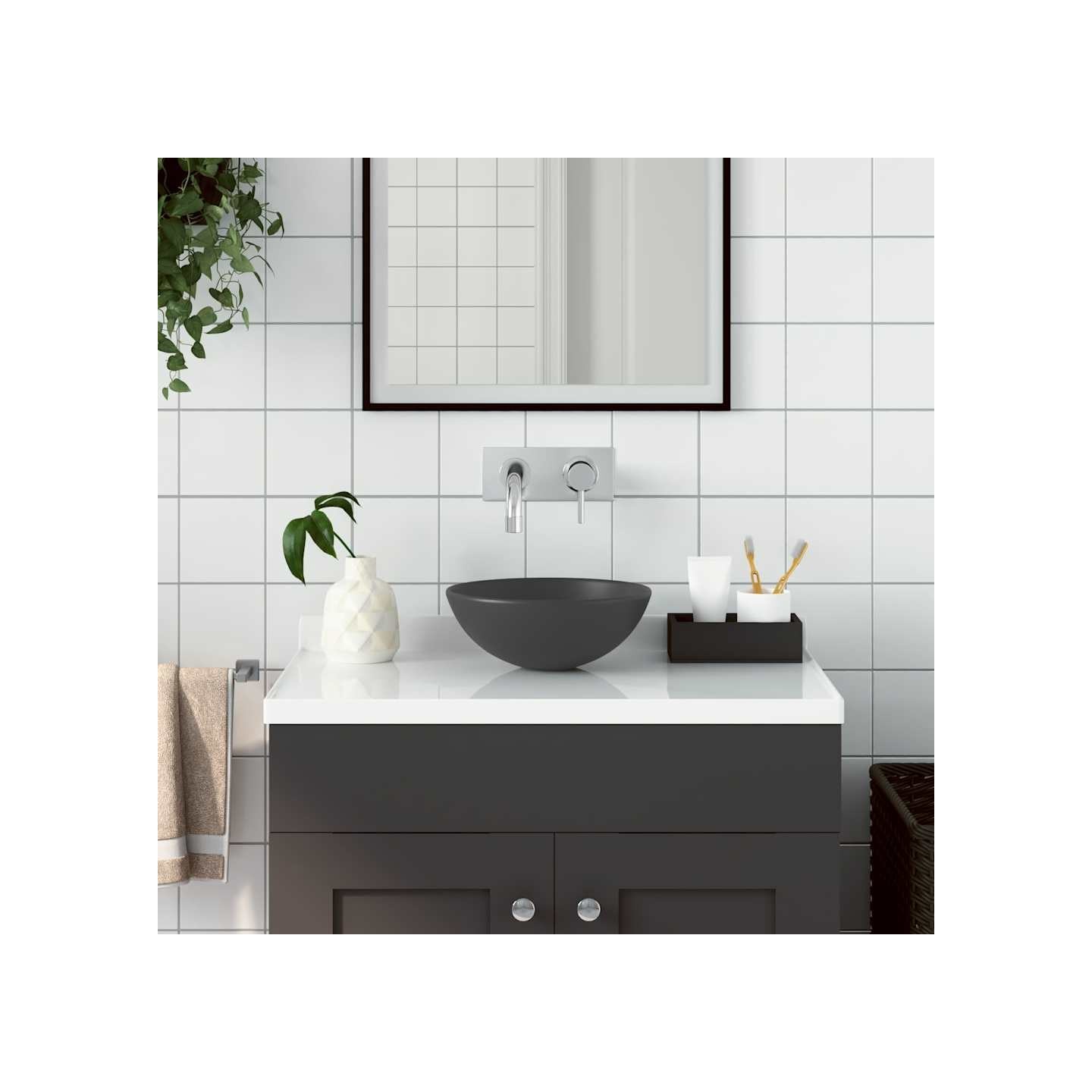Lavabo de salle de bain Céramique Gris foncé Rond
