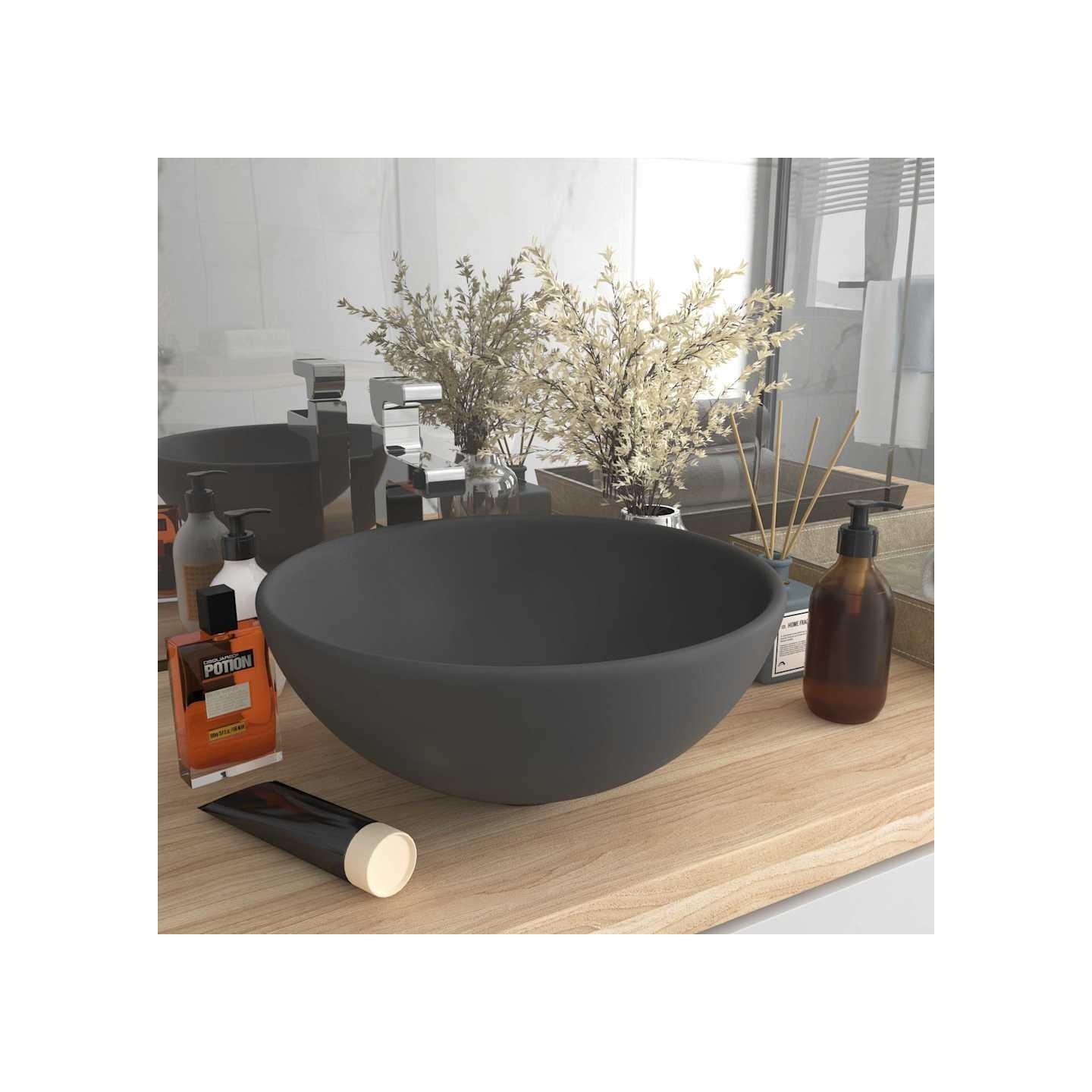 Lavabo rond de luxe de salle Gris foncé mat 32,5x14cm Céramique