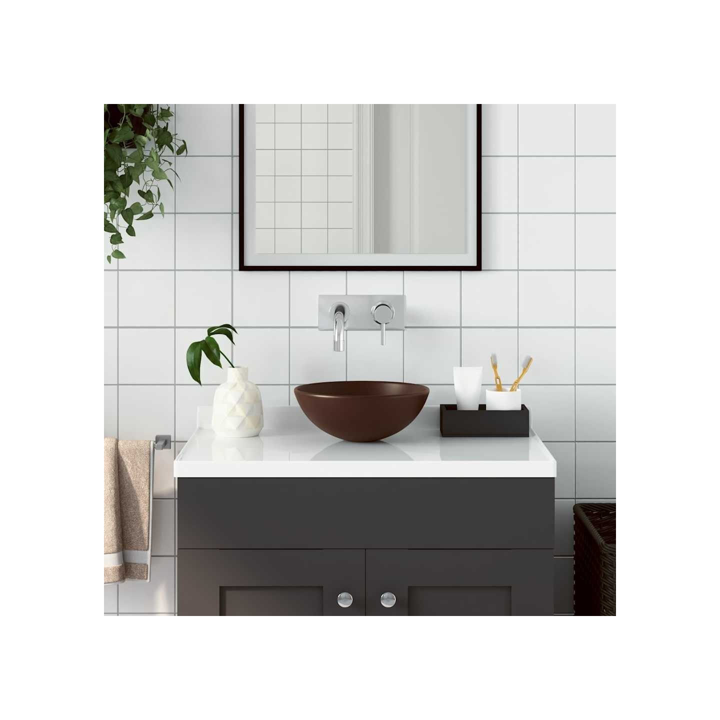 Lavabo de salle de bain Céramique Marron Rond