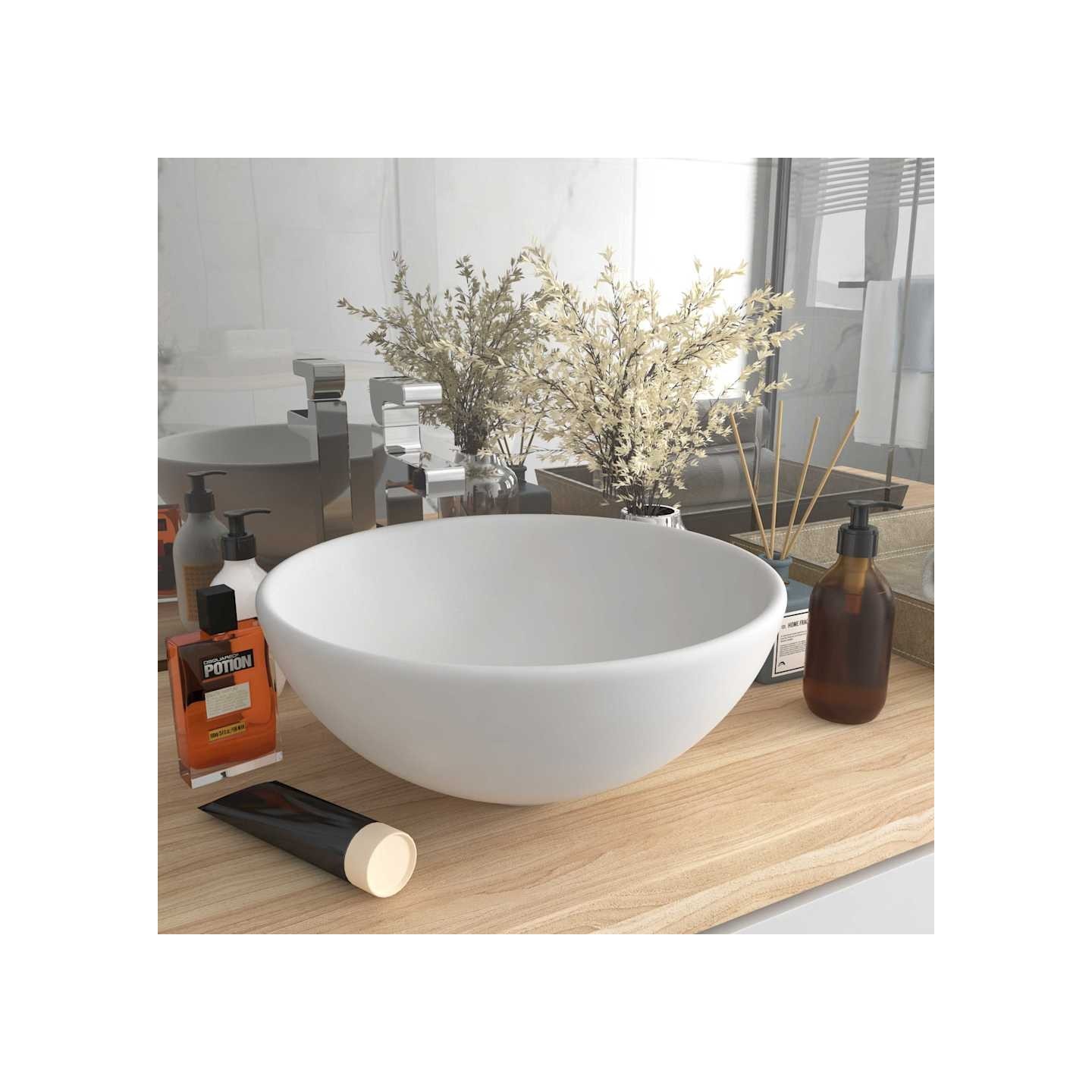 Lavabo rond de salle de bain Blanc mat 32,5x14 cm Céramique