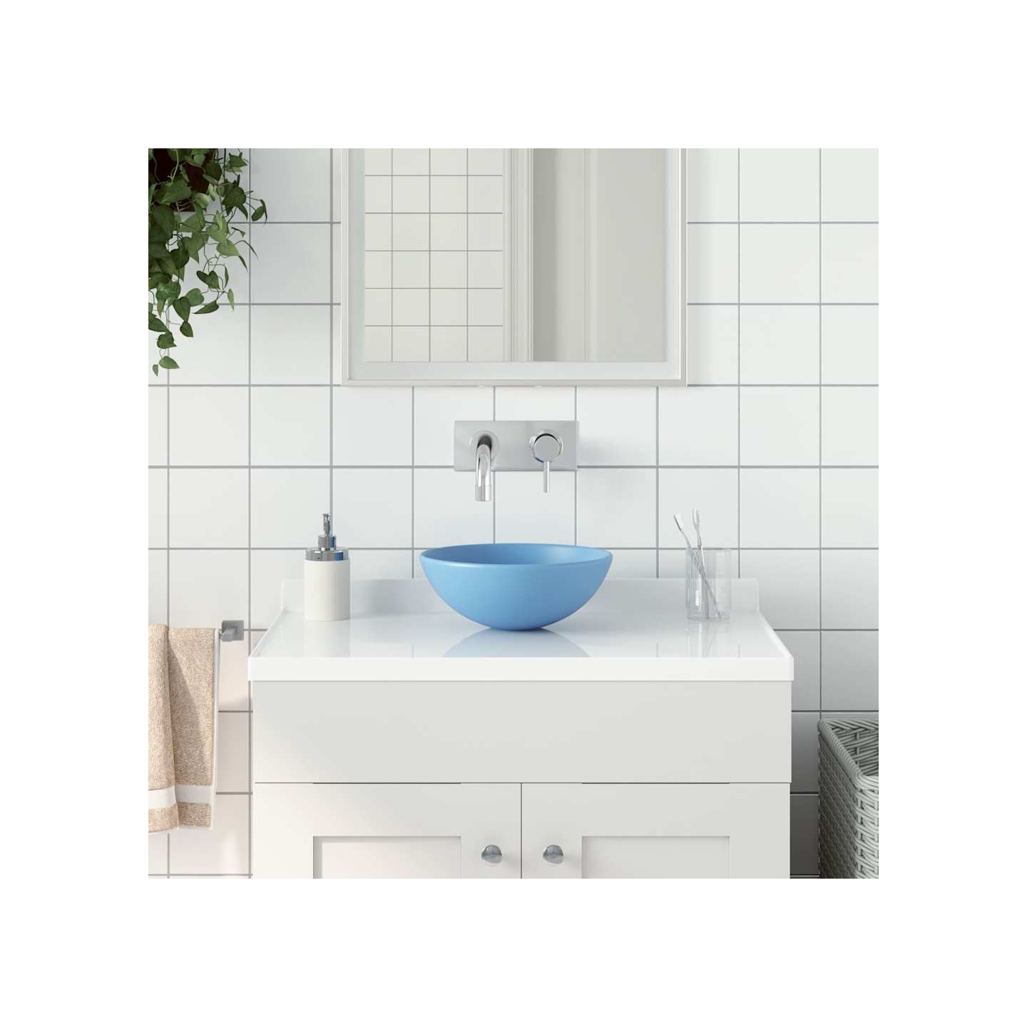 Lavabo de salle de bain Céramique Bleu clair Rond