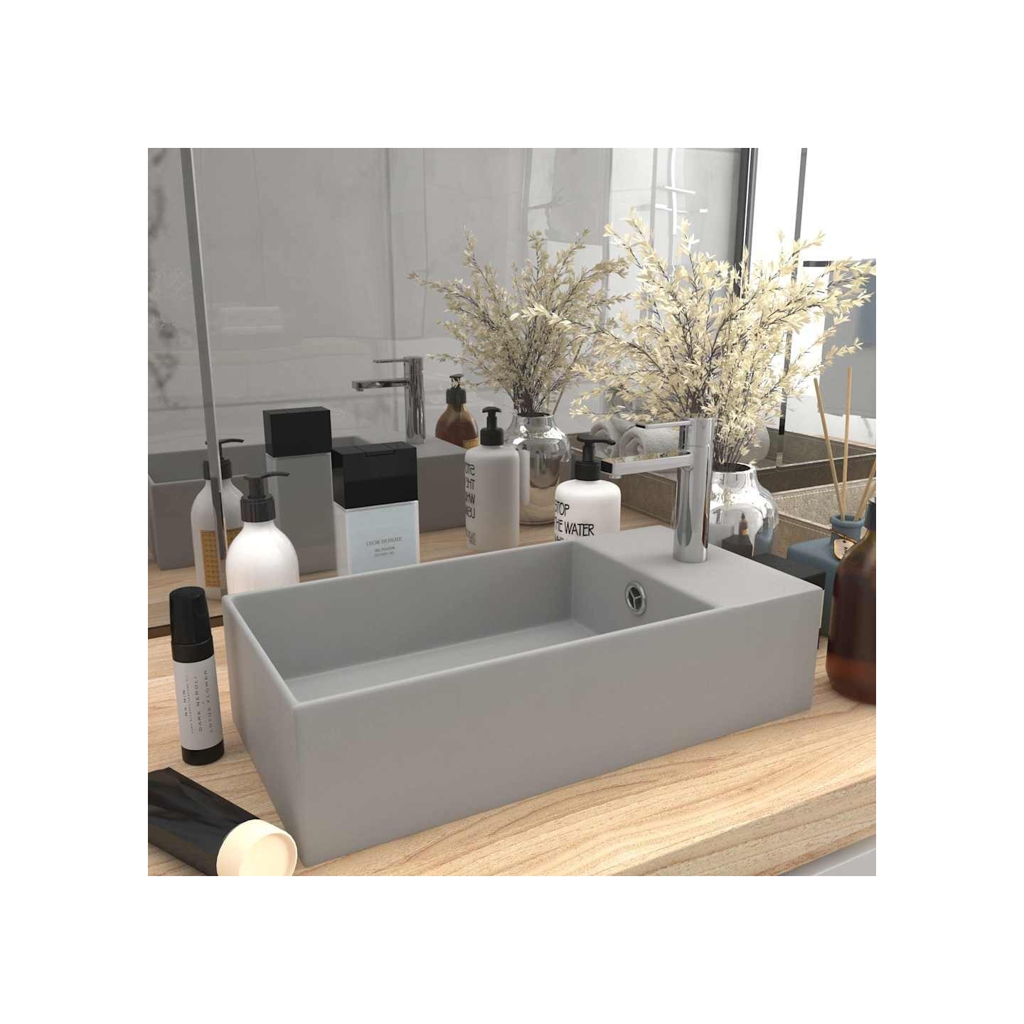 Lavabo de salle de bain avec trop-plein Céramique Gris clair