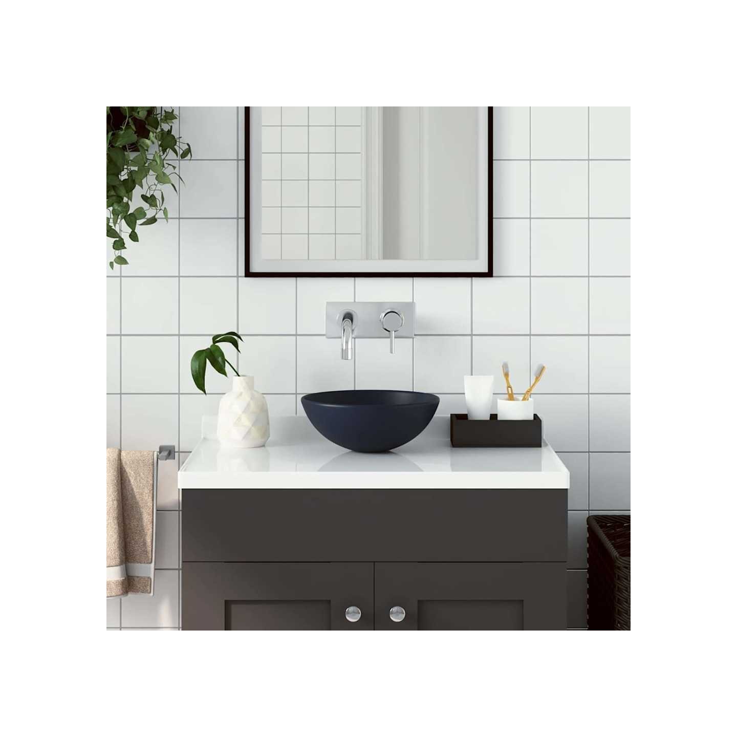Lavabo de salle de bain Céramique Bleu foncé Rond