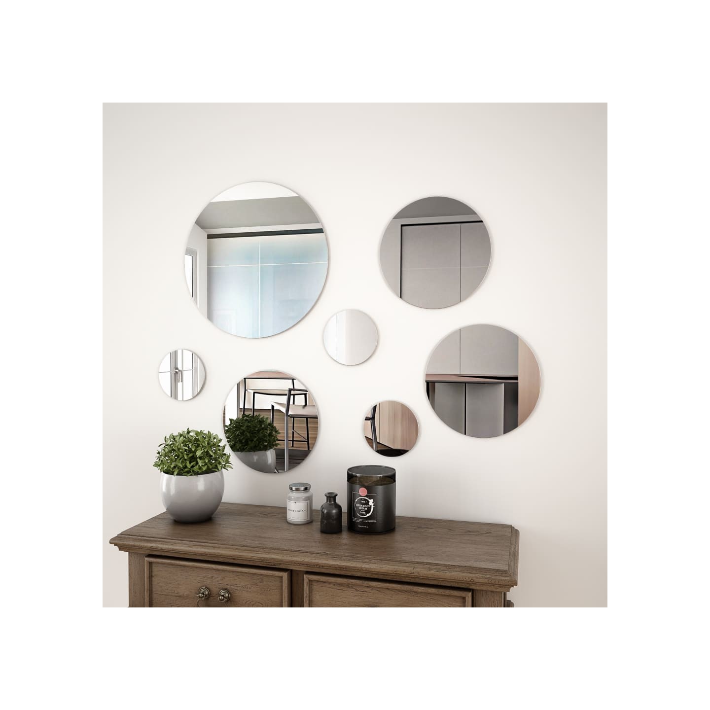 Ensemble de miroir mural 7 pcs Verre Rond