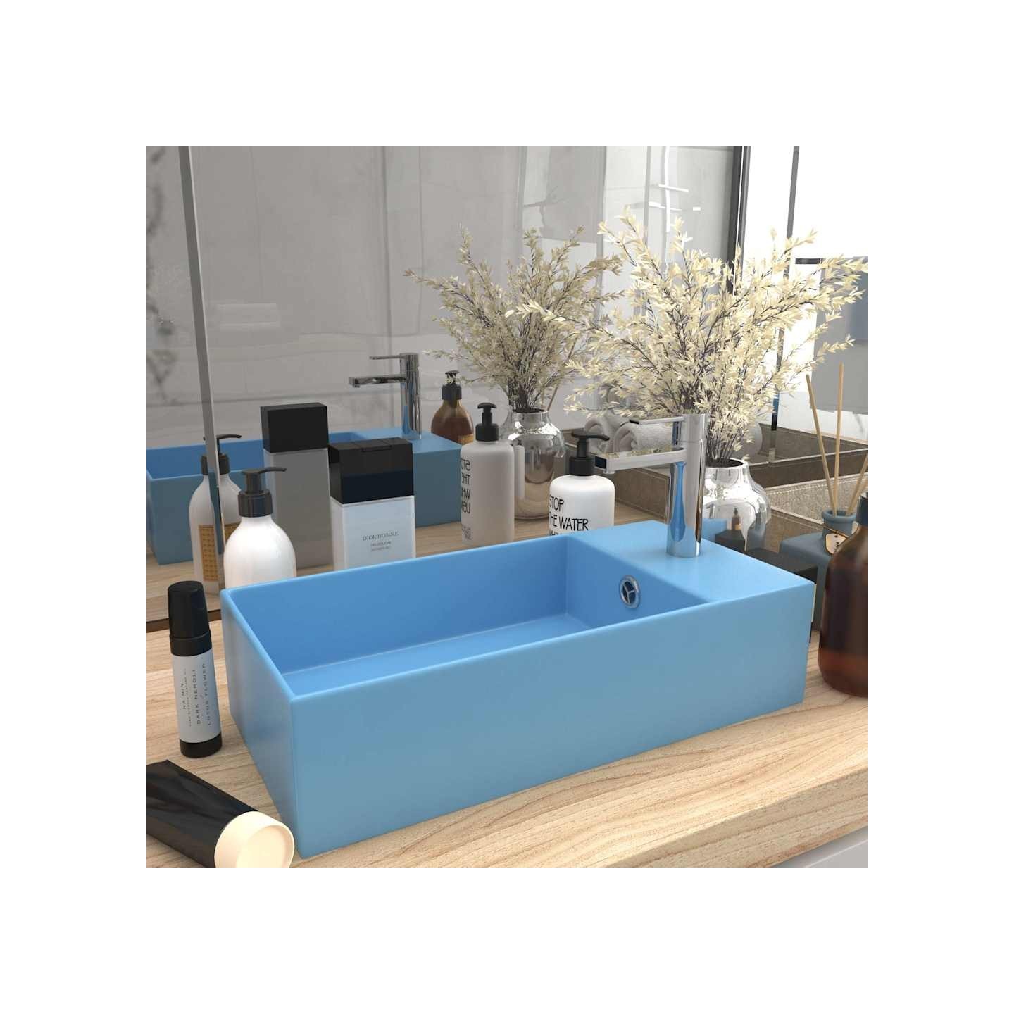 Lavabo de salle de bain avec trop-plein Céramique Bleu clair
