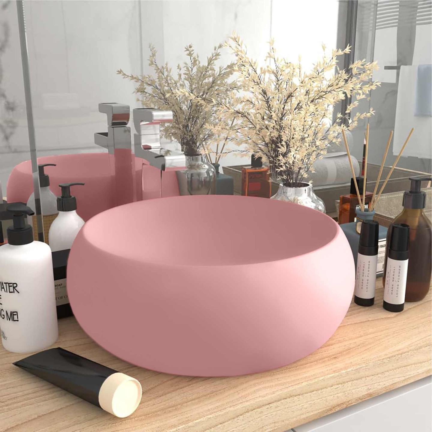 Lavabo rond de luxe Rose mat 40x15 cm Céramique