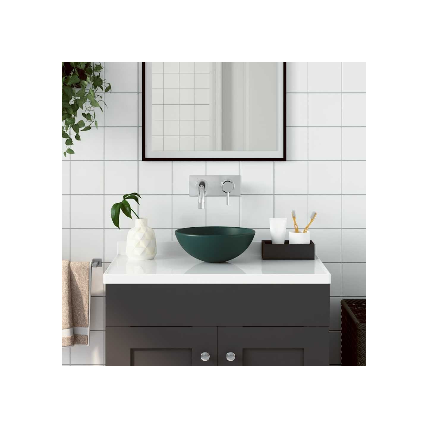 Lavabo de salle de bain Céramique Vert foncé Rond