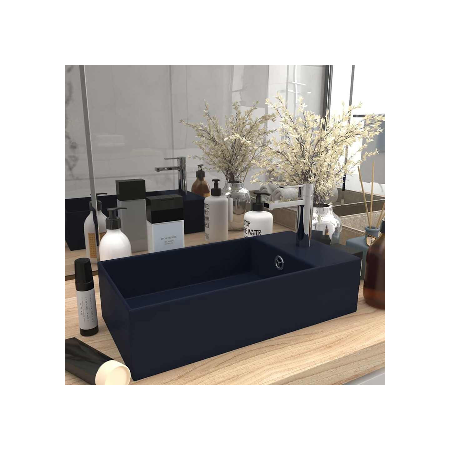 Lavabo de salle de bain avec trop-plein Céramique Bleu foncé