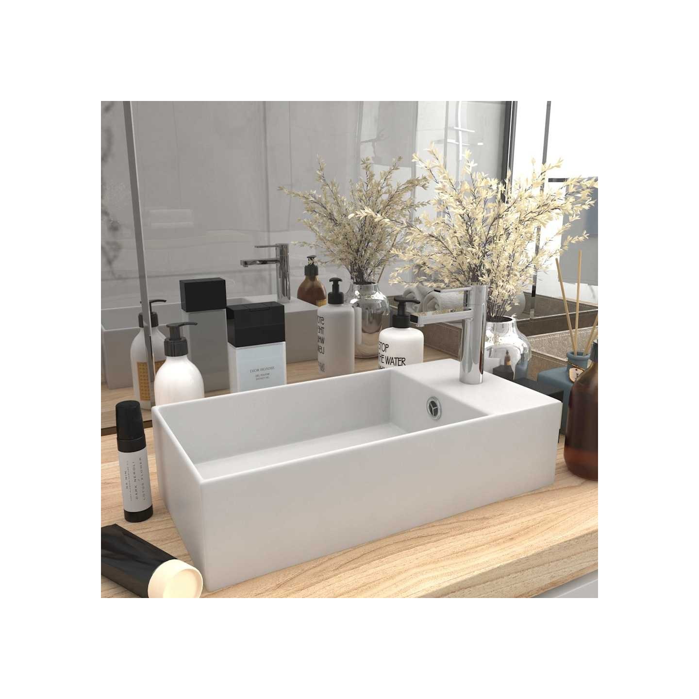 Lavabo de salle de bain avec trop-plein Céramique Blanc mat
